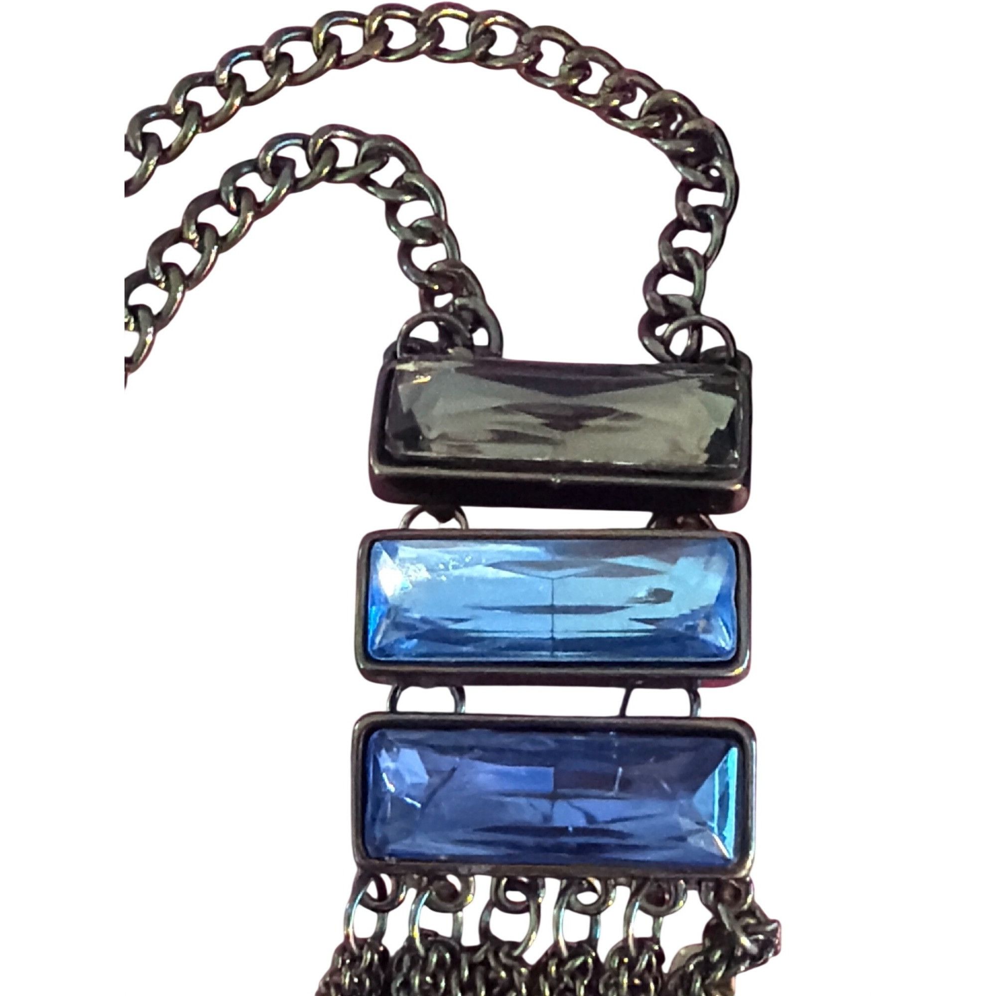 Other Black Chain Necklace Blue Rhinestones Tassel 28" Longs Weigh Size ONE SIZE - 2 Thumbnail