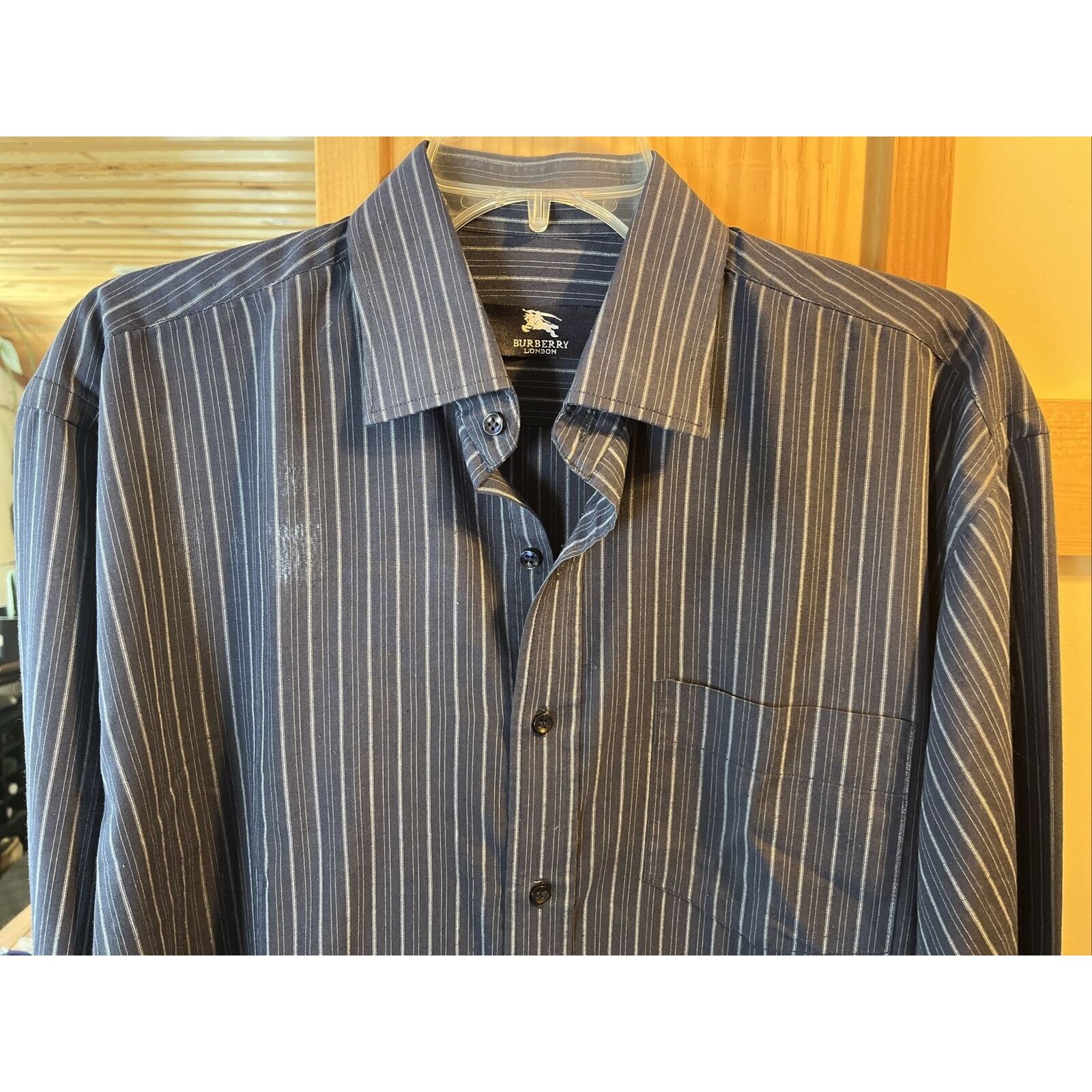 Burberry Burberry London Men’s 16 Blue Striped LS Button Cotton Shirt Size US L / EU 52-54 / 3 - 7 Thumbnail