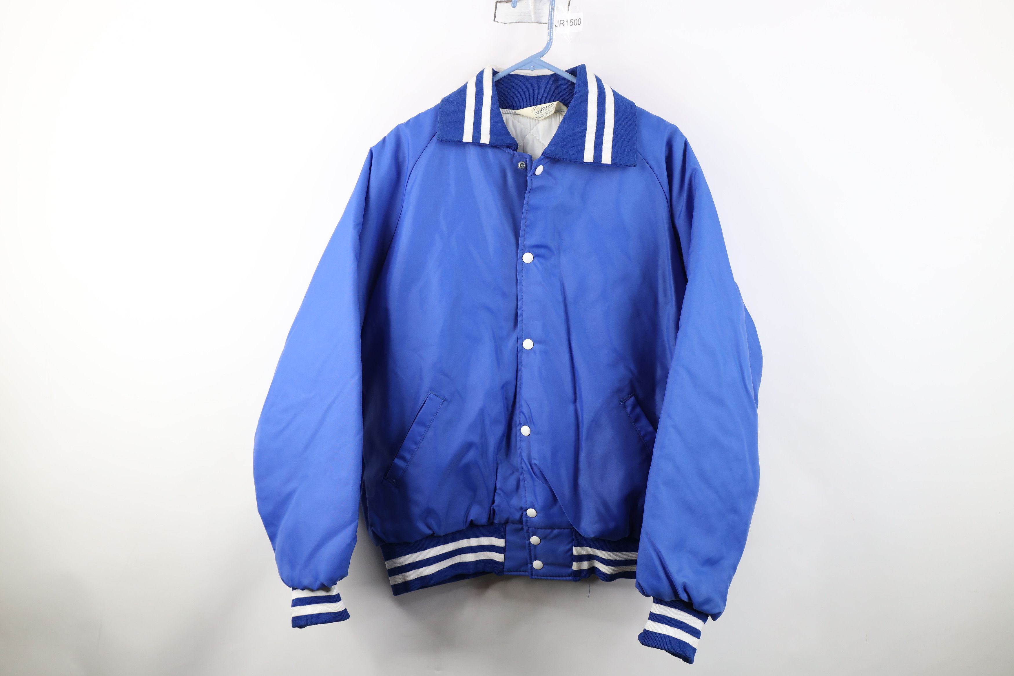 Vintage Vintage 70s 80s Quilted Satin Bomber Jacket Royal Blue USA Size US XL / EU 56 / 4 - 1 Thumbnail