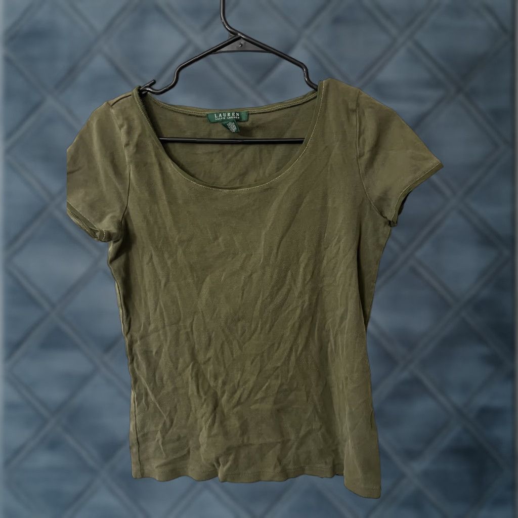 Ralph Lauren Lauren Ralph Lauren Short Sleeve Shirt Women Green Solid M Cotton Size M / US 6-8 / IT 42-44 - 1 Thumbnail