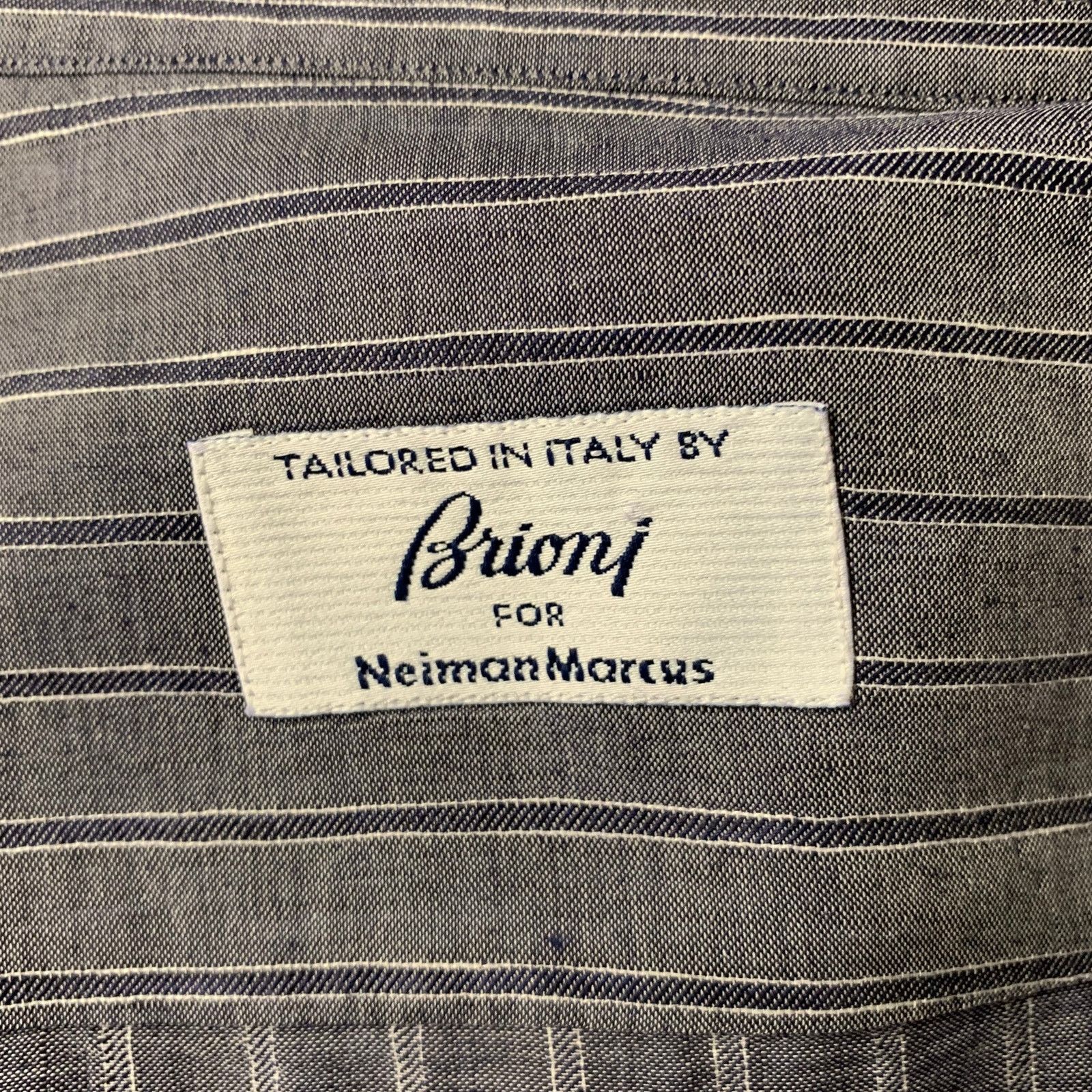 Brioni BRIONI L Navy Grey Stripe Linen Blend Pointed Collar Shirt Size US L / EU 52-54 / 3 - 5 Thumbnail