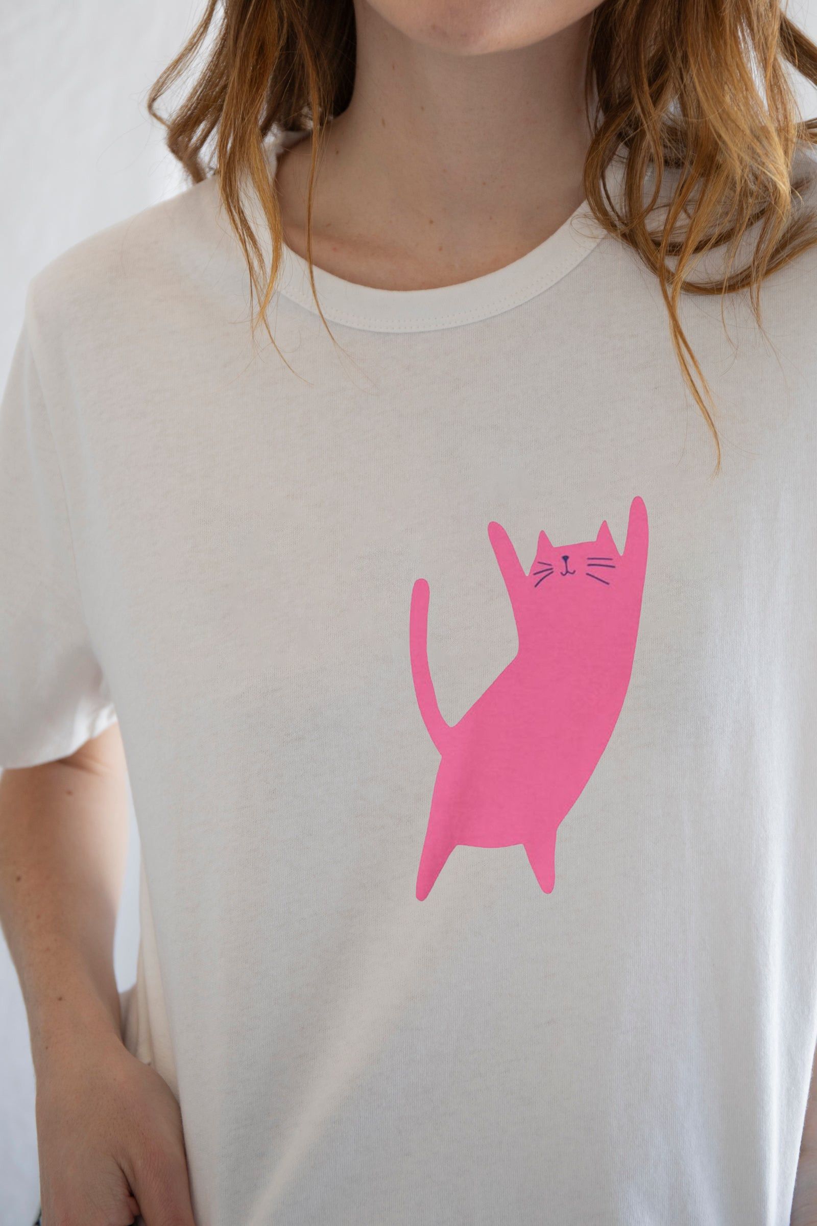 Designer × Vintage Big Stretch in Pink Baby Tee | Cute Cat Graphic Fitted Tee Size M / US 6-8 / IT 42-44 - 3 Thumbnail