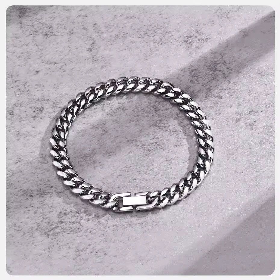 Jewelry 8 mm + 18 cm Cuban Chain Bracelets Size ONE SIZE - 9 Thumbnail