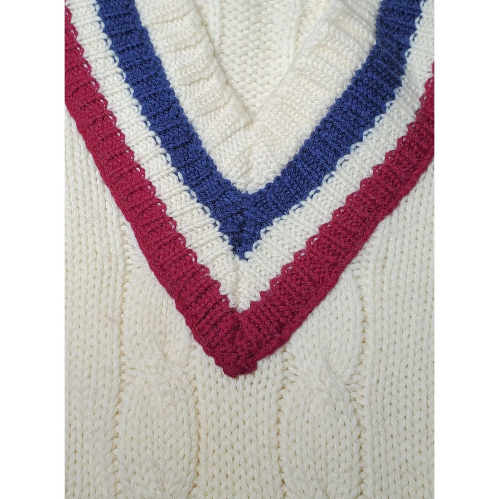 Vintage VTG Items International Fully Fashioned Cable Knit Tennis Cricket Sweater Men S Wool Ivory Striped Preppy 80s Knits Pullover Vintage Mens S Size US S / EU 44-46 / 1 - 3 Thumbnail