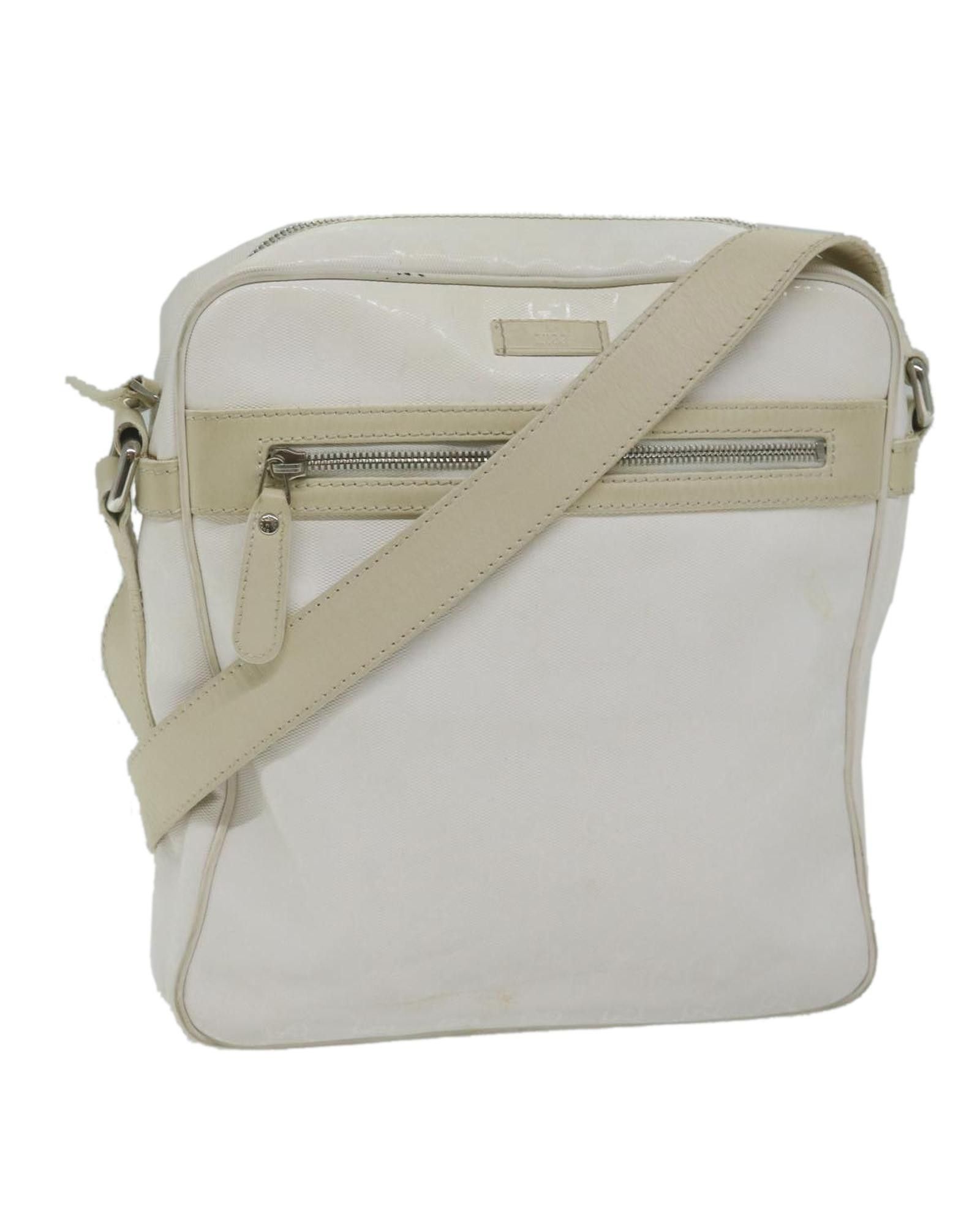 image of Gucci White GG Canvas Shoulder Bag With Adjustable Strap, Women's