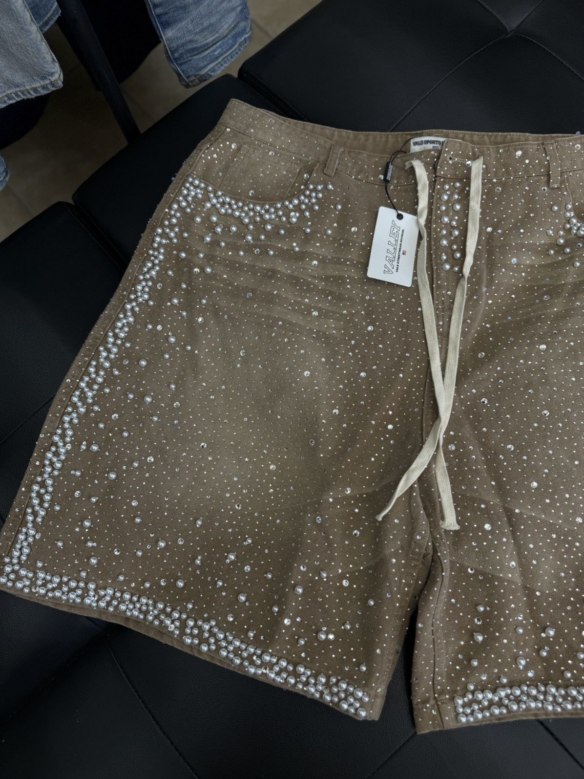 Vale Valley Rhinestone Crystal Shorts Denim Tan Size 38 Size US 38 / EU 54 - 2 Thumbnail