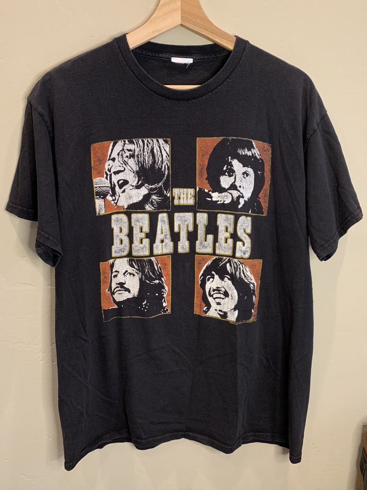 image of The Beatles Band Art T-Shirt in Black, Men's (Size Medium)