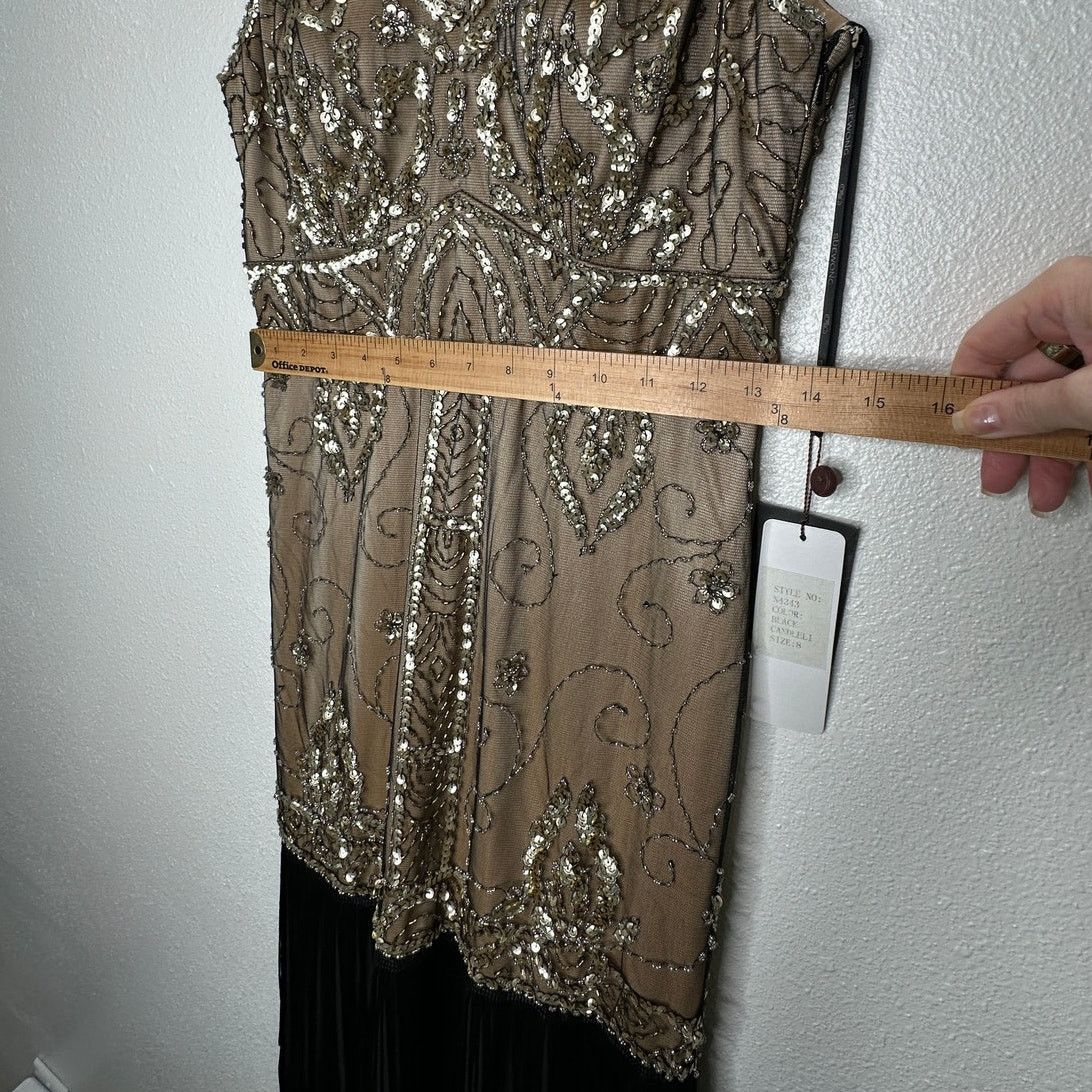 Other NWT Sue Wong Beaded Gold Top Black Fringe Bottom Dress 8 Size M / US 6-8 / IT 42-44 - 14 Thumbnail