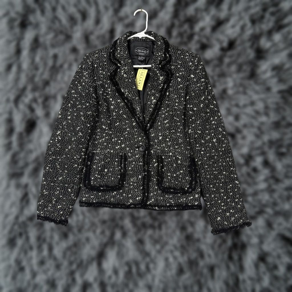 Vintage VINTAGE Selene Sport Blazer S Women Black Tweed Fringe Notched Collar Single-Breasted Pockets 90s 00s Office Casual Buttoned Size S / US 4 / IT 40 - 1 Thumbnail