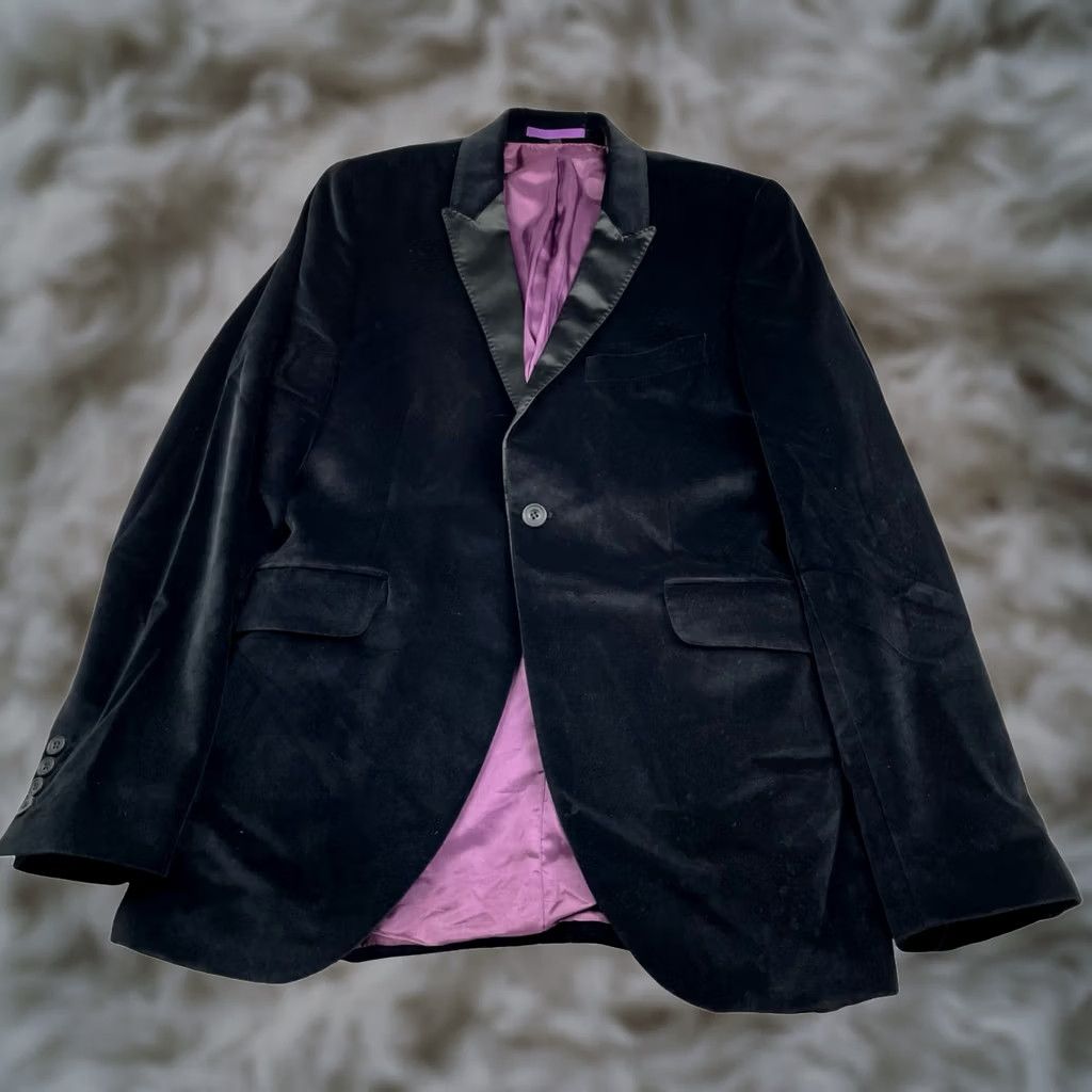 Ben Sherman Ben Sherman Men’s Velvet/Velour Tuxedo Jacket Black • Medium Jacket Blazer Notch Lapel Satin Lapel 1-Button Adult Mens Formal Vintage No Size 40R - 1 Thumbnail