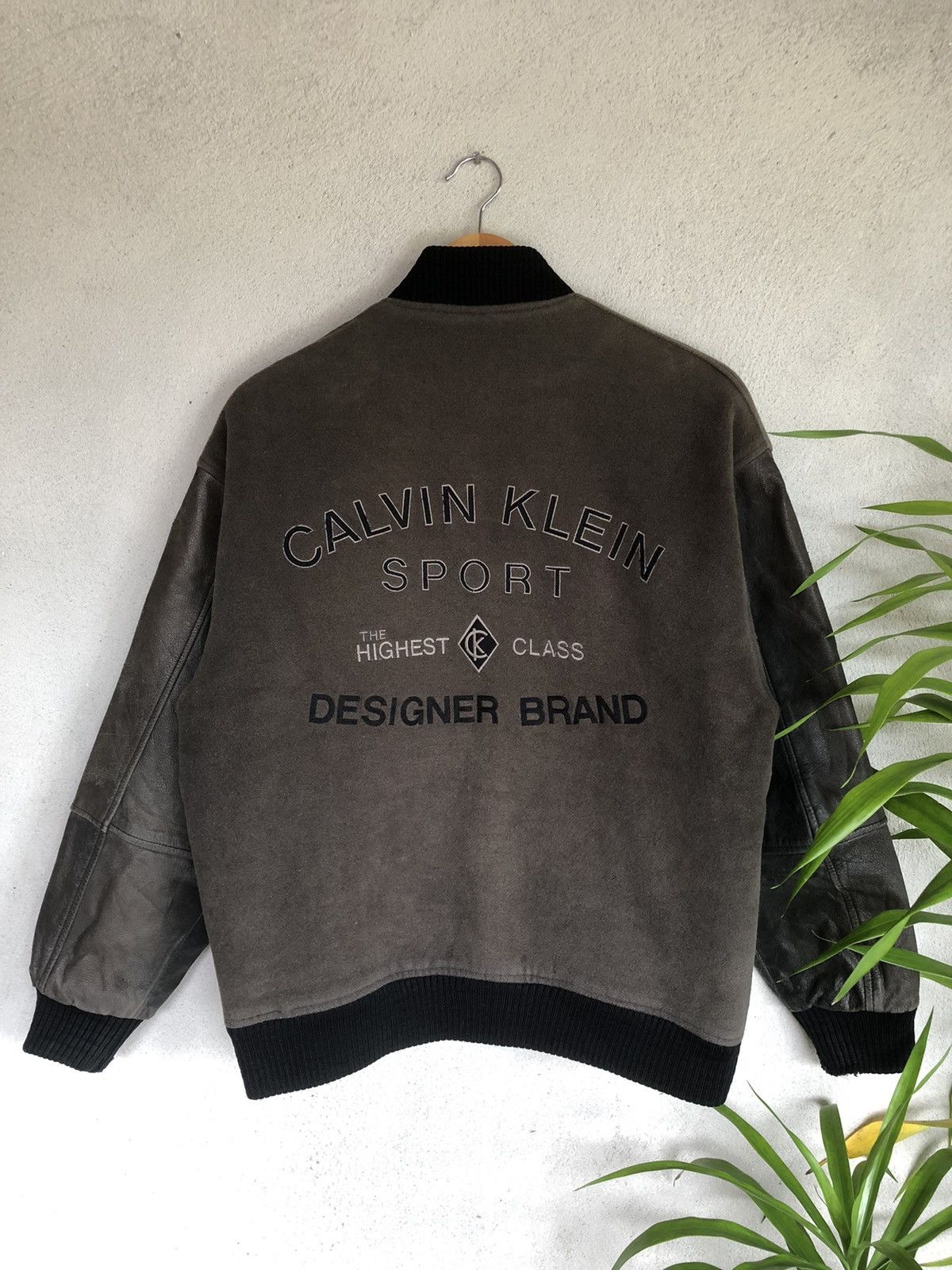 Calvin Klein × Japanese Brand × Vintage Vintage Calvin Klein Sport Varsity Half Leather Jacket Size US L / EU 52-54 / 3 - 15 Thumbnail