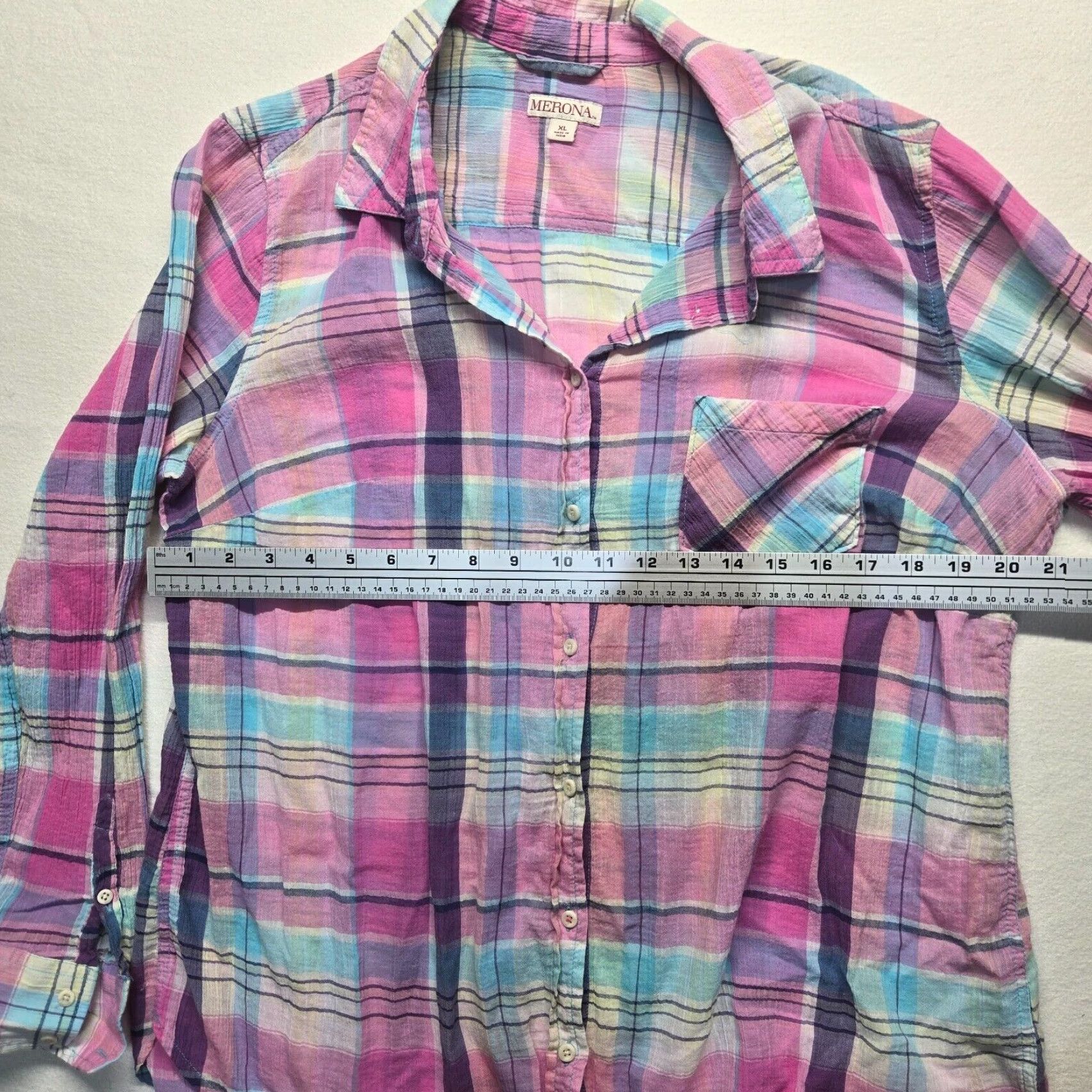 Merona Merona Shirt Womens XL Pink Blue Easter Long Sleeve Button-Up Collar Striped Casual Fit Regular Holiday 90s? (No, avoid extra) Size XL / US 12-14 / IT 48-50 - 5 Thumbnail
