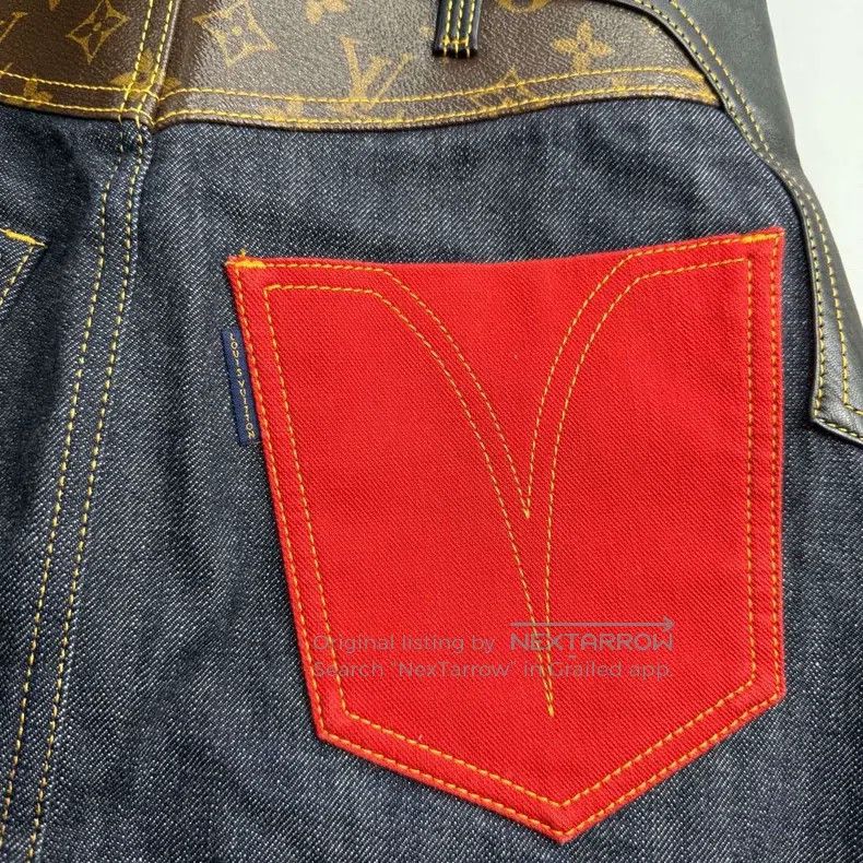 Louis Vuitton Louis Vuitton Denim Skirt with Gold Button and Blue Old Fl Size 33" - 8 Thumbnail