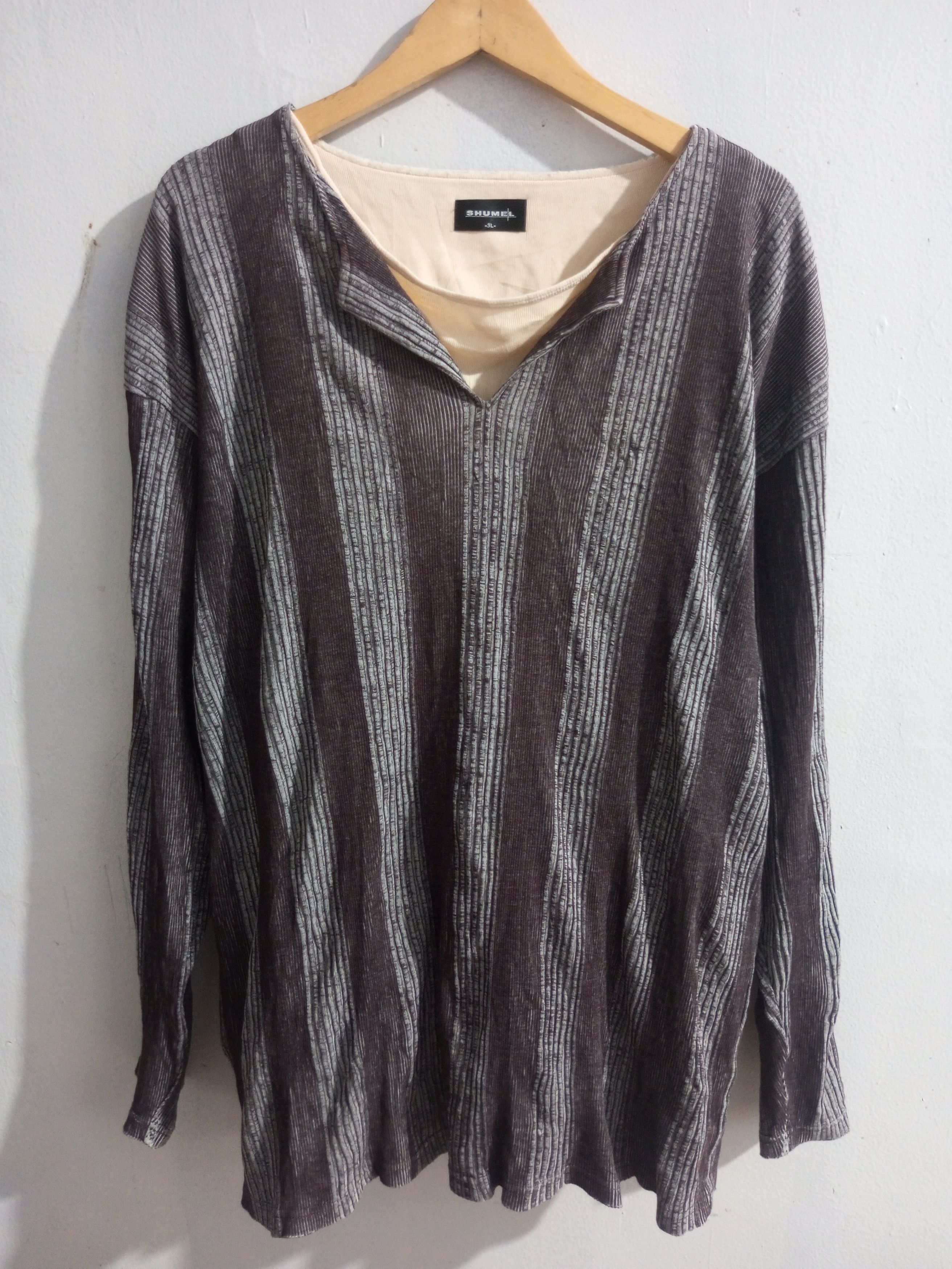 Japanese Brand Vintage shumel distressed double colar long sleeve tshirt Size US XXL / EU 58 / 5 - 1 Thumbnail