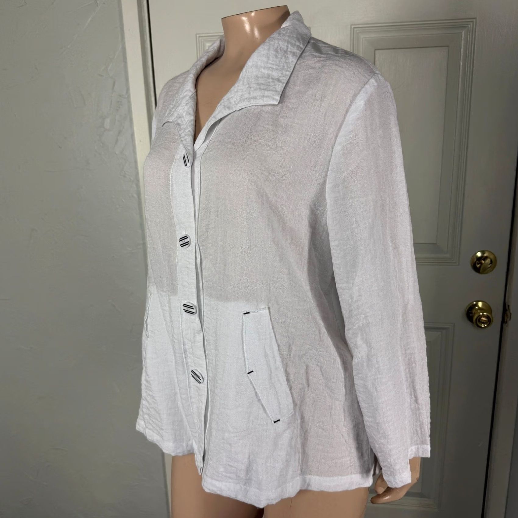 Habitat Habitat Womens Shirt Large Collared Casual Knit Rayon Nylon Blouse Size L / US 10 / IT 46 - 3 Thumbnail