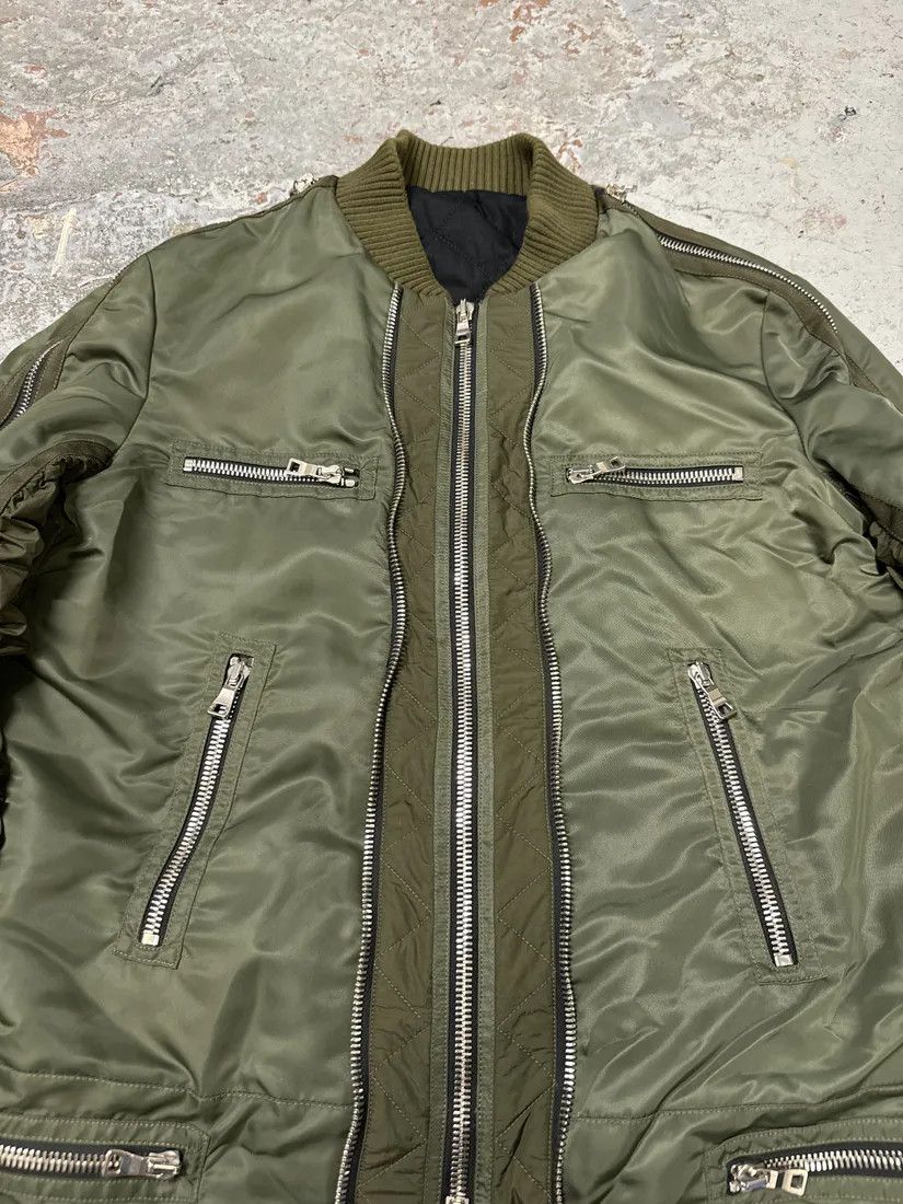 Balmain × Designer × Vintage 2010s Balmain Multi Zips Aviator Green Bomber Jacket Size US M / EU 48-50 / 2 - 8 Thumbnail