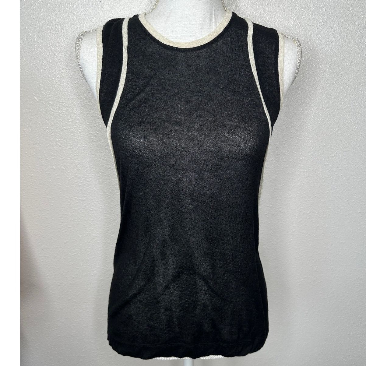 Rag & Bone Rag & Bone Black & Cream Round Neck Sleeveless Sheer Tank S Size S / US 4 / IT 40 - 1 Thumbnail