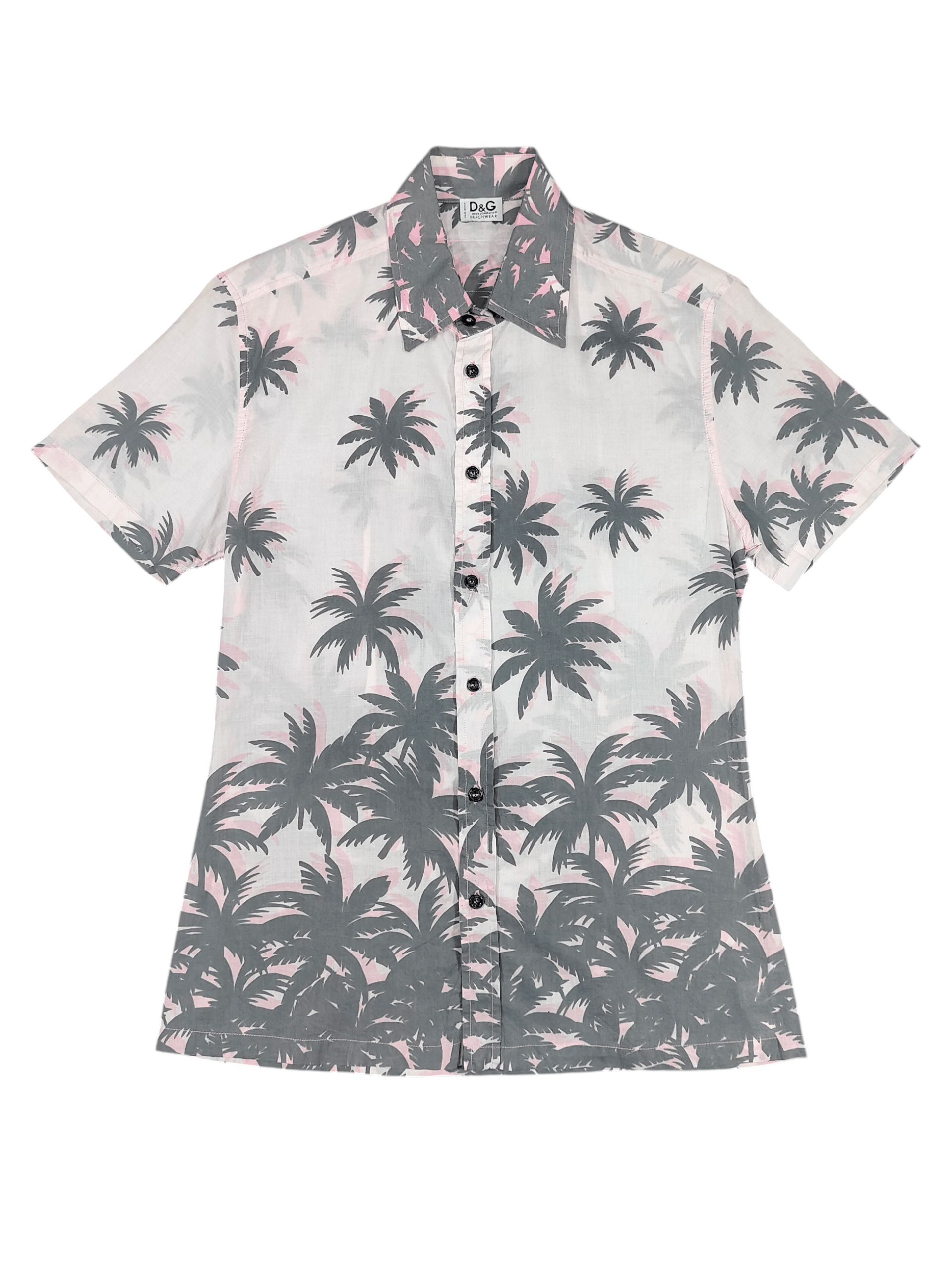 F09 D&G🌴Beachwear Tropical Graphic Soft Pink Shirt