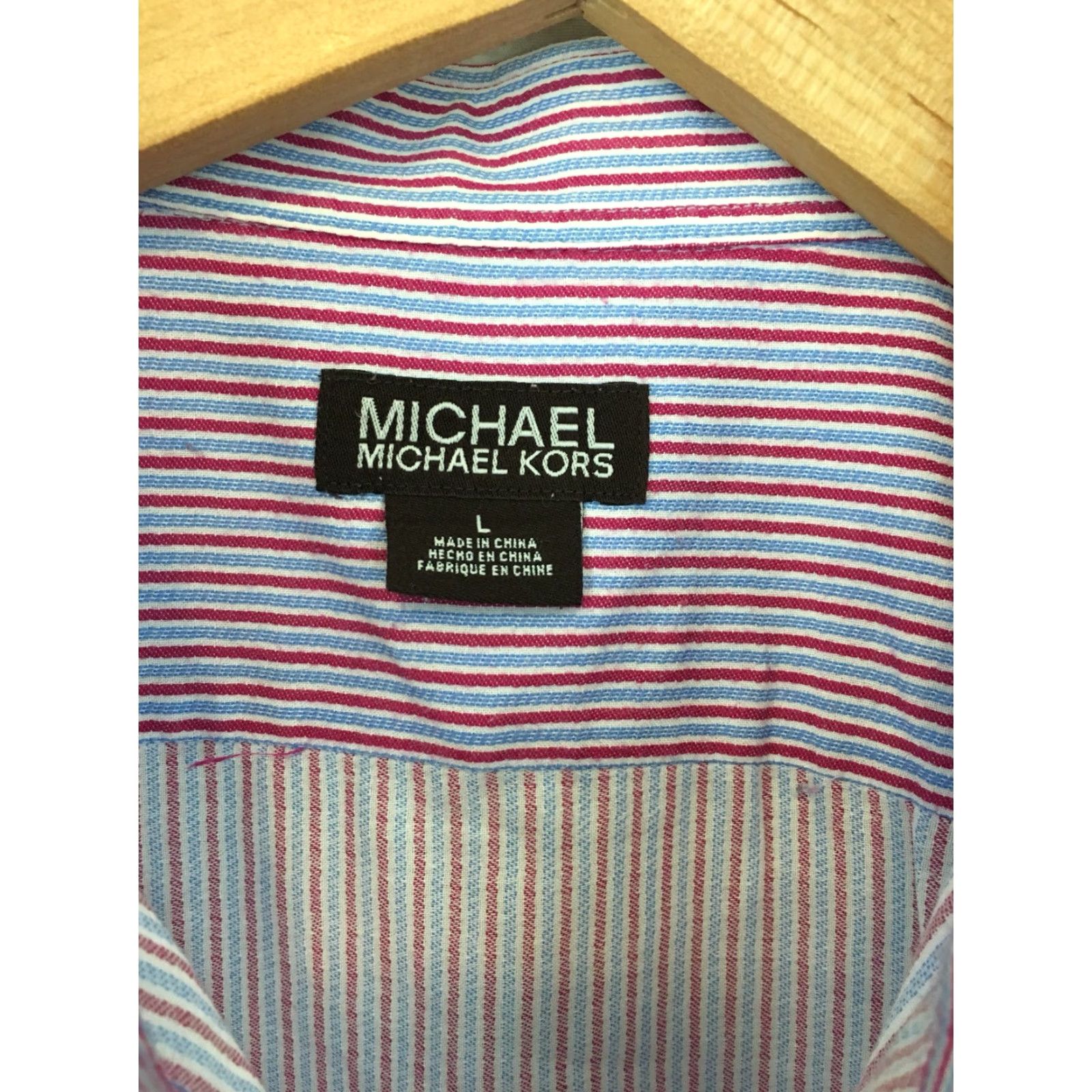 Michael Kors Michael Kors Button-Up Dress Shirt Long Sleeve Striped Spread Collar Blue White L Mens Size 42R - 2 Thumbnail
