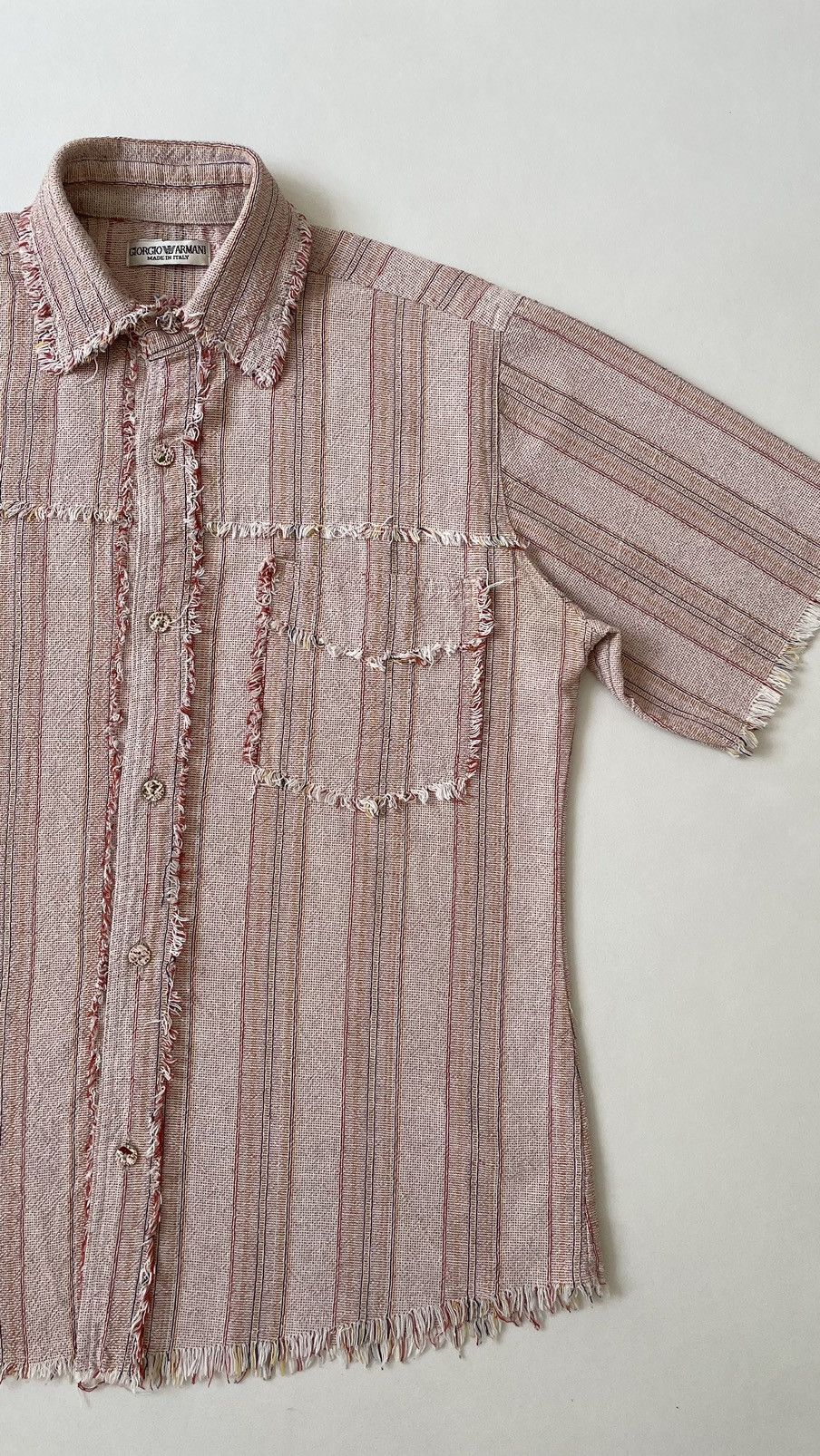 Giorgio Armani 1980s Sample Raw Edge Striped Linen Shirt Size US M / EU 48-50 / 2 - 7 Thumbnail