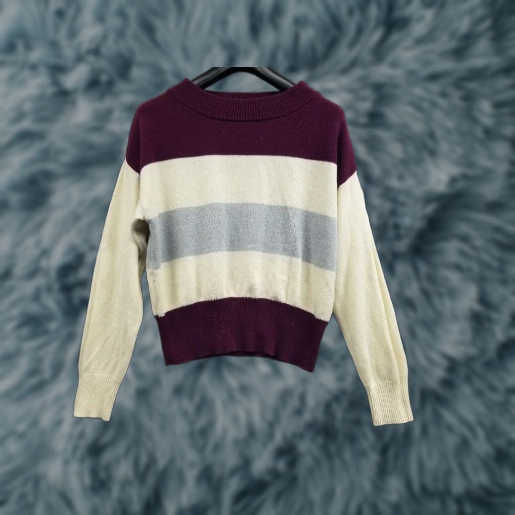 Lucky Brand Lucky Brand Sweater Women Medium Purple Pullover Knit Striped Casual Stretch Size M / US 6-8 / IT 42-44 - 1 Thumbnail