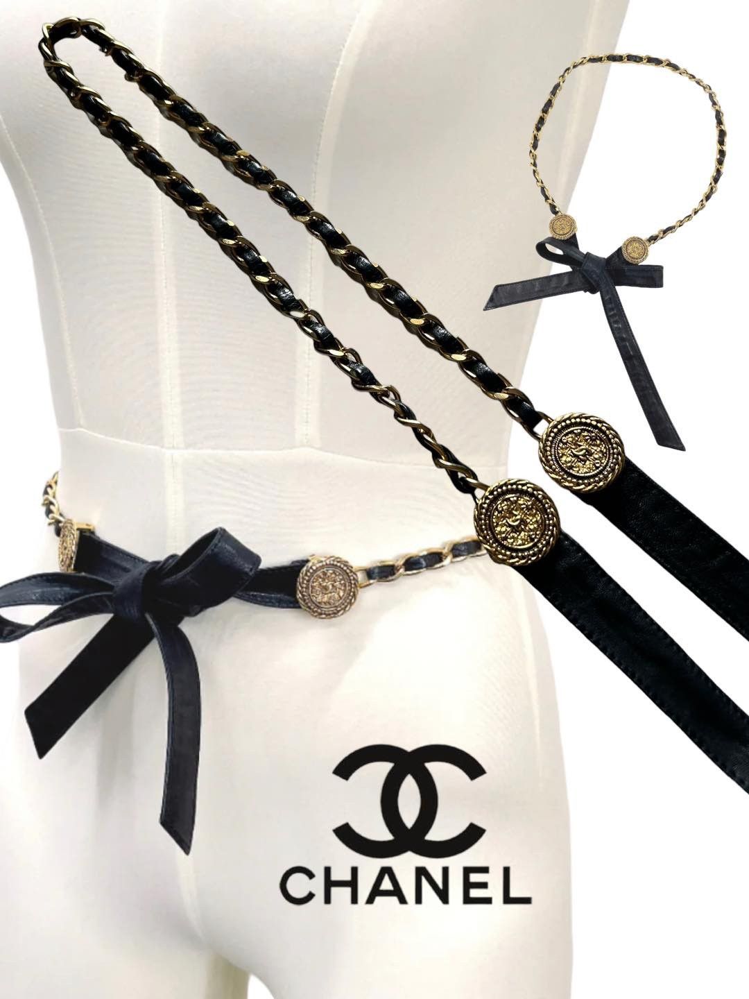 Chanel × Vintage Chanel Black Leather and Gold Metal Belt | Grailed