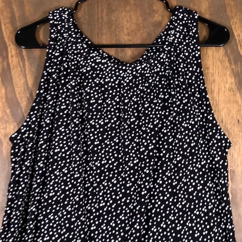 Loft VINTAGE LOFT Outlet Womens Blouse Black White Dotted Pleated Scoop Neck Sleeveless L Size L / US 10 / IT 46 - 2 Thumbnail