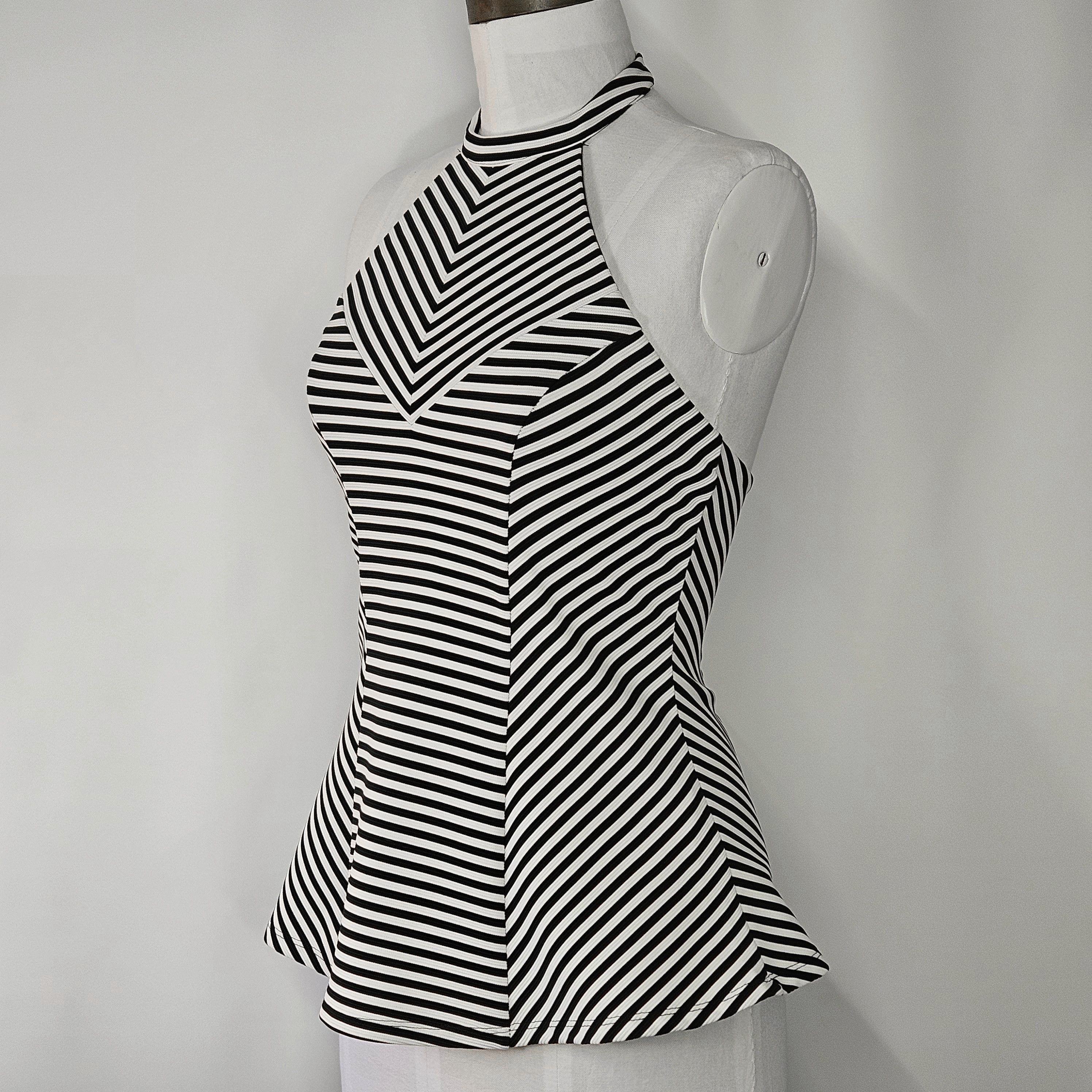 Guess Guess Size S/M Top Halter Peplum Black White Stripe Zipper Size S / US 4 / IT 40 - 3 Thumbnail
