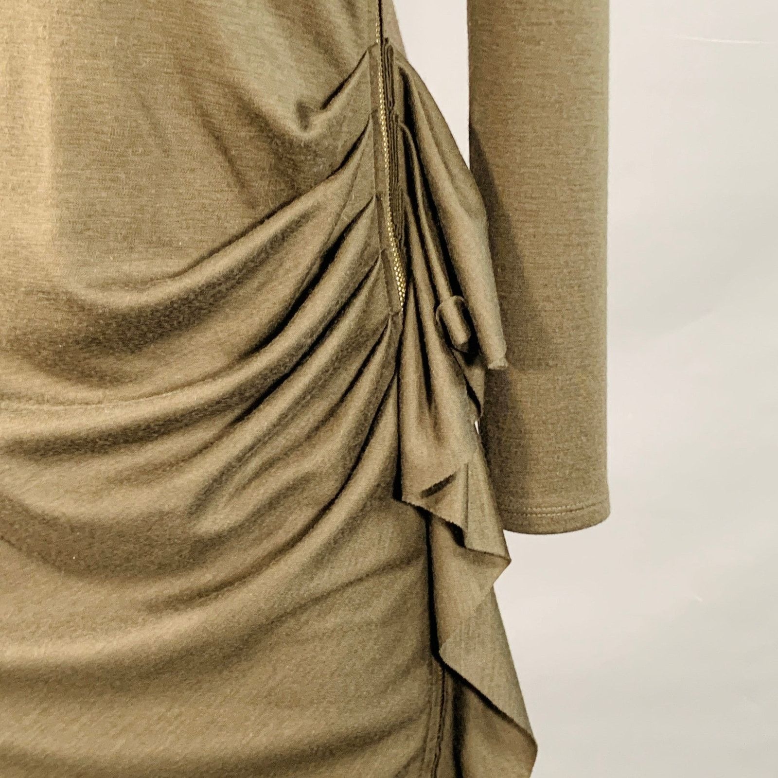 Joseph JOSEPH Olive Green Wool Gathered Side Zipper Midi Dress Size S / US 4 / IT 40 - 2 Thumbnail