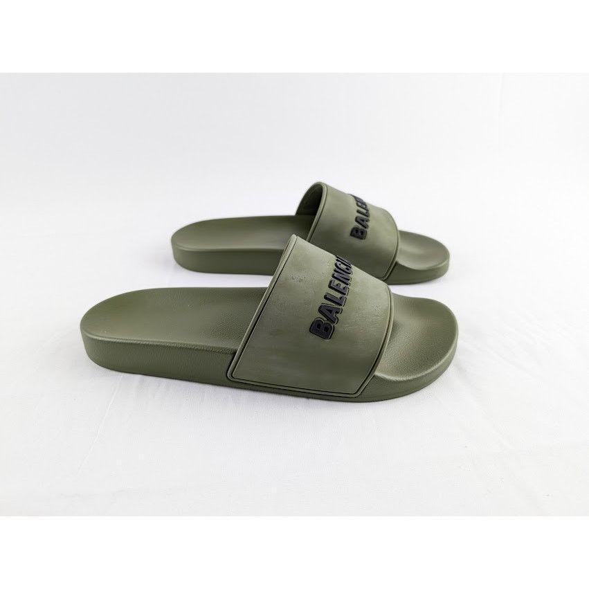 Balenciaga o1rshd1 Smooth Rubber Pool Slide Balenciaga Logo Kaki/Black Size US 10 / EU 43 - 3 Thumbnail