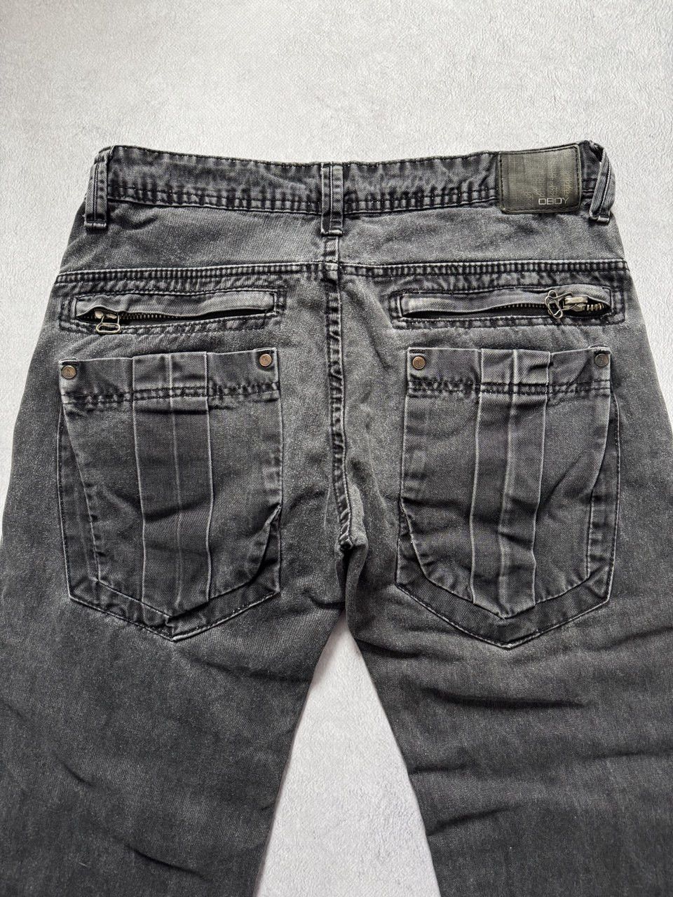 Jean Vintage Multi-Zip Distressed Denim Biker Jeans Washed Black Size US 28 / EU 44 - 4 Thumbnail
