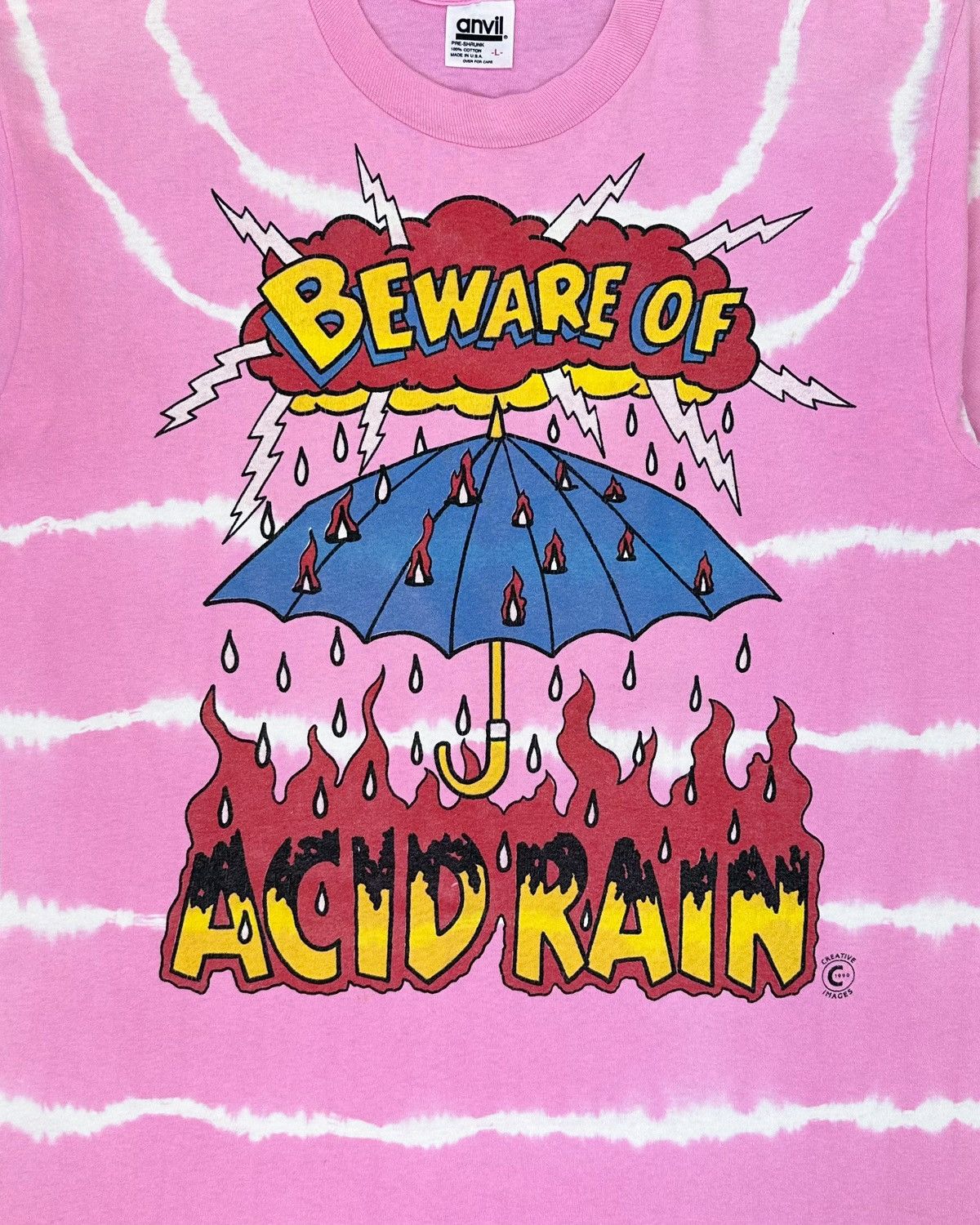 Vintage 90s Creative Images “Beware of Acid Rain” Tie Dye T-Shirt Size US M / EU 48-50 / 2 - 5 Thumbnail