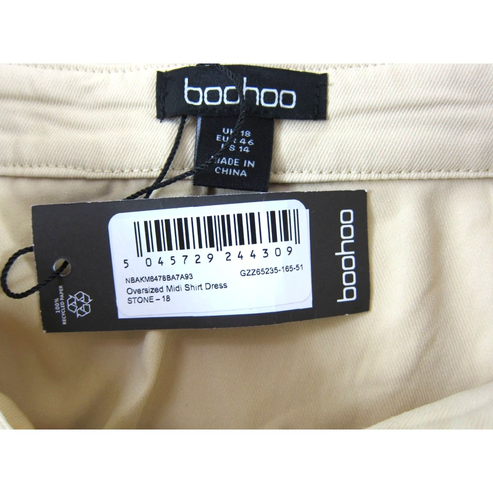 Boohoo NWT Boohoo Stone Brown Collared Long Sleeve Button Down Midi Shirt Dress 14 Size XL / US 12-14 / IT 48-50 - 3 Thumbnail