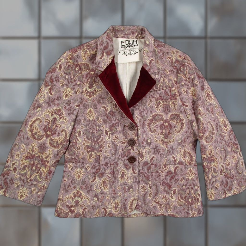 Velvet EDUN Blazer Jacket Multicolor Brocade Velvet Trim Notch Lapel Three-Button 37 in Chest Regular Length Lined Cotton Blend Wool Blend Portugal M Womens Size M / US 6-8 / IT 42-44 - 1 Thumbnail