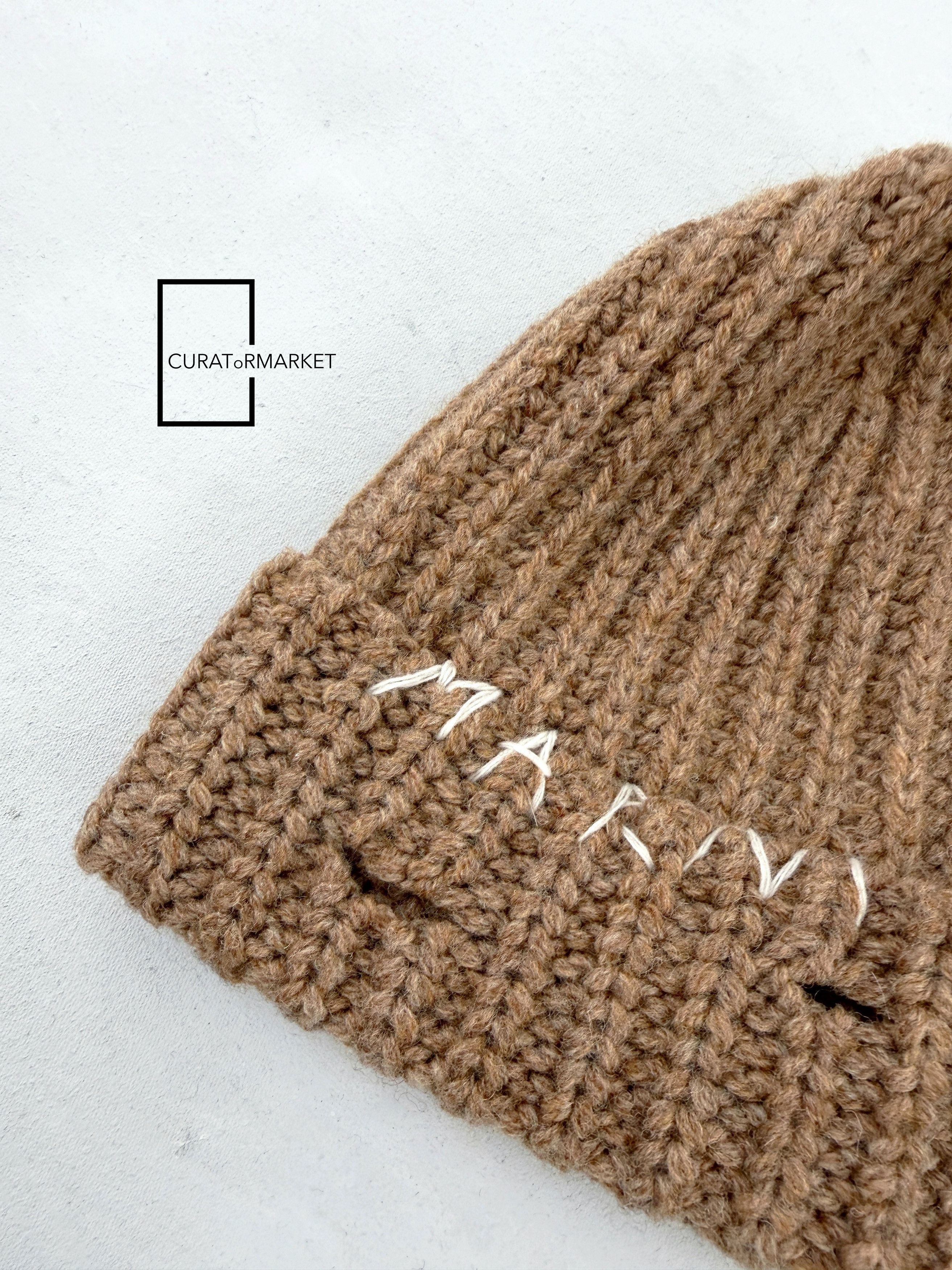 Marni M Distressed Embroidered Fisherman Shetland Wool Beanie FW25 Size ONE SIZE - 8 Thumbnail