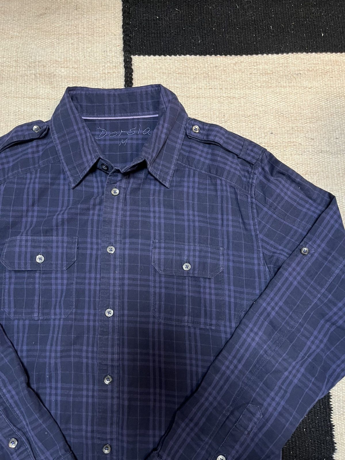 Vintage Vintage 90s Dorsia Purple Plaid Military Button-Up Size US M / EU 48-50 / 2 - 2 Thumbnail