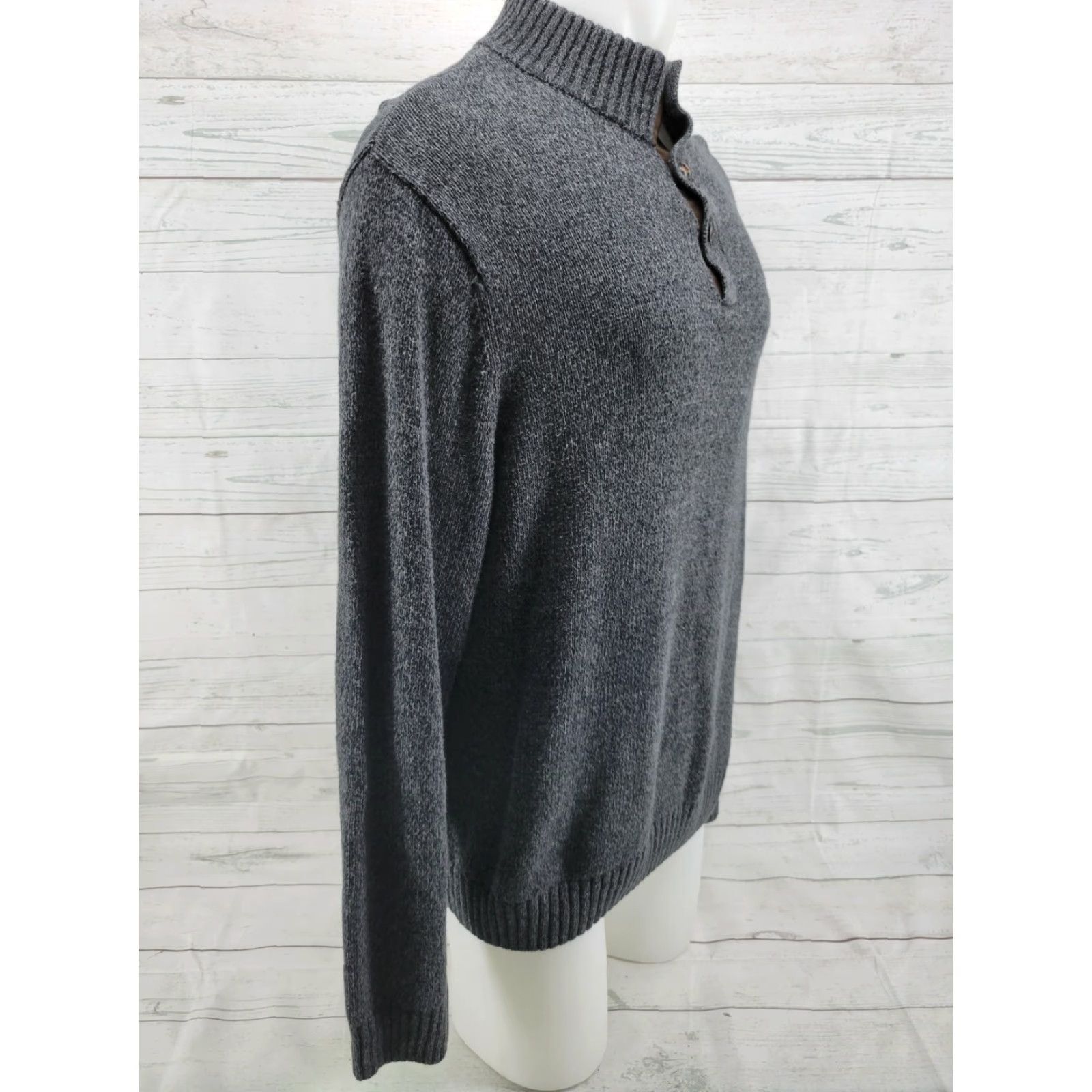 Chaps Chaps Sweater 3 Button Cotton Men's Large Gray Knit Mock Neck Button Accents Vintage No Size US L / EU 52-54 / 3 - 4 Thumbnail