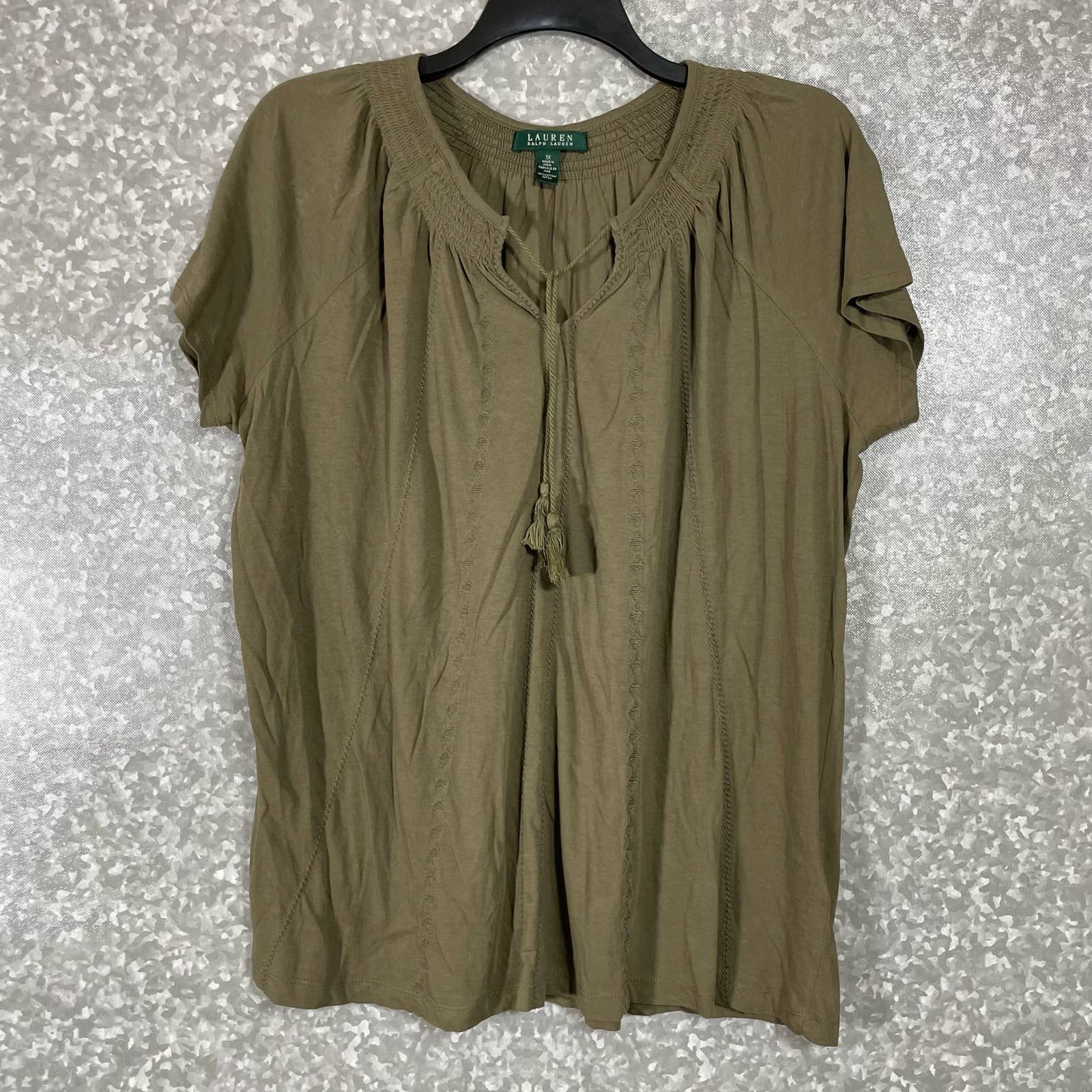 Ralph Lauren Women's Plus Size Stretch Velvet Blouse Green Size 1X