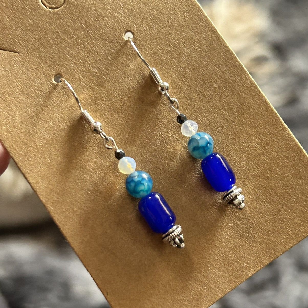 Handmade Handcrafted elegant genuine stone cat eye barrel earrings Size ONE SIZE - 1 Thumbnail