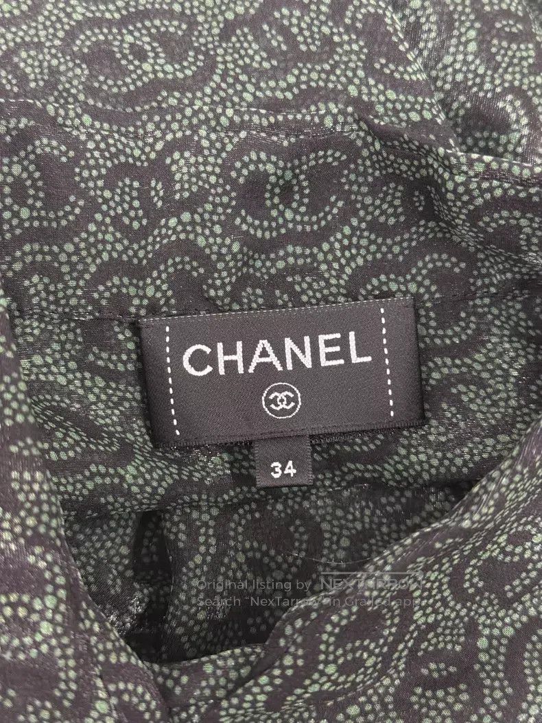 Chanel Chanel Dark green full logo silk shirt Size XXS / US 00 / IT 34 - 4 Thumbnail