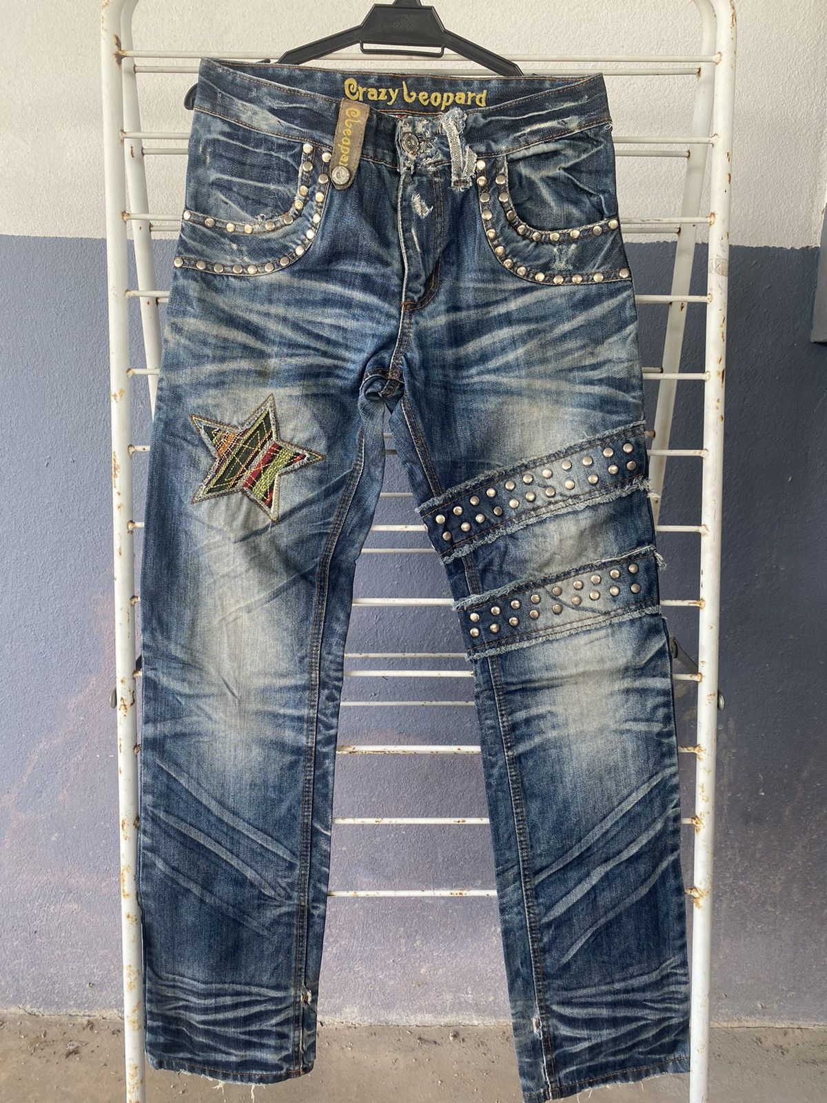 image of Vintage Crazy Leopard Punk Style Denim in Blue, Men's (Size 30)