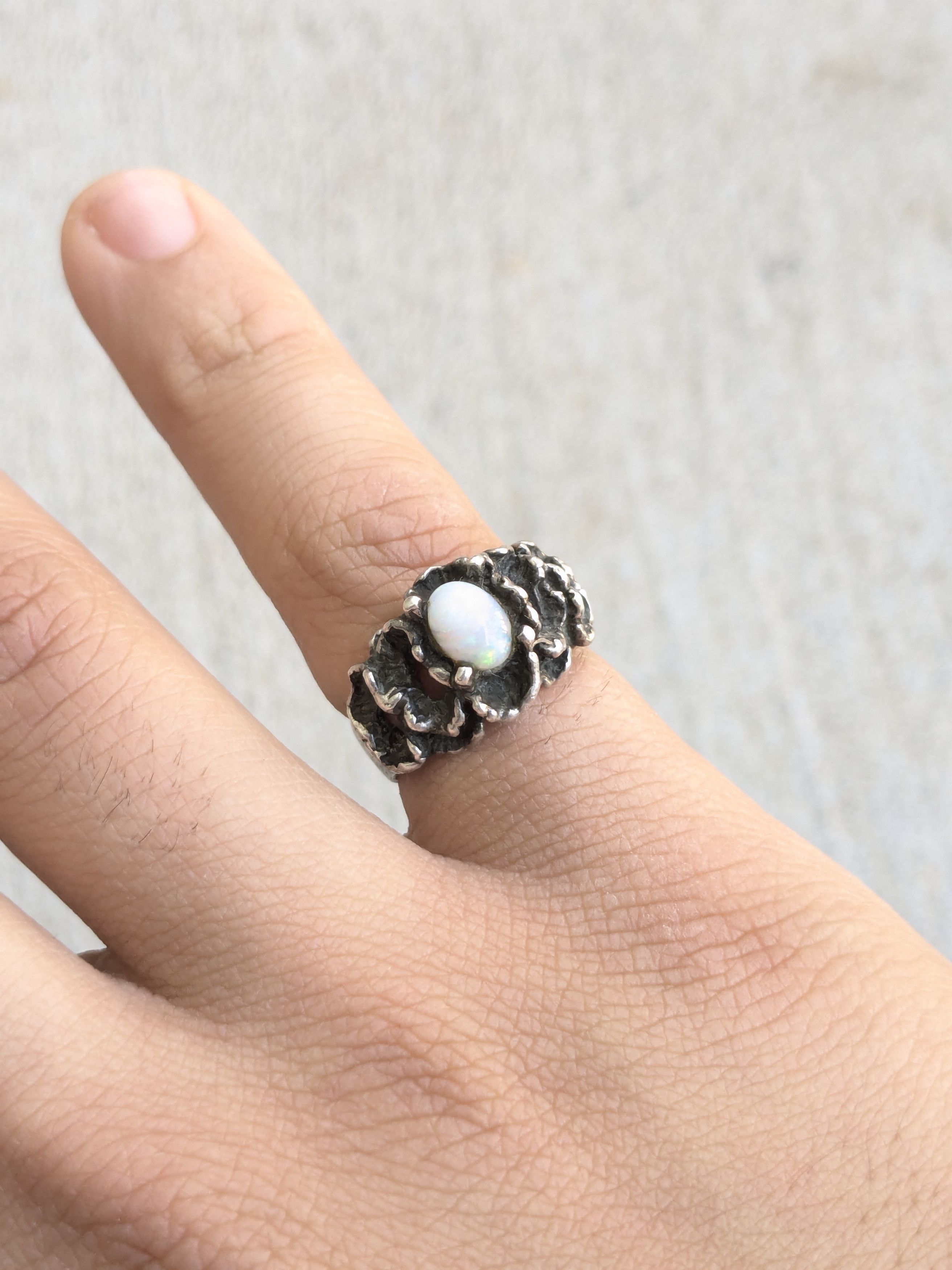 Jewelry × Vintage Vintage Sterling Silver Ring Opal Band Oval 5.75 Brutalist Size ONE SIZE - 10 Thumbnail