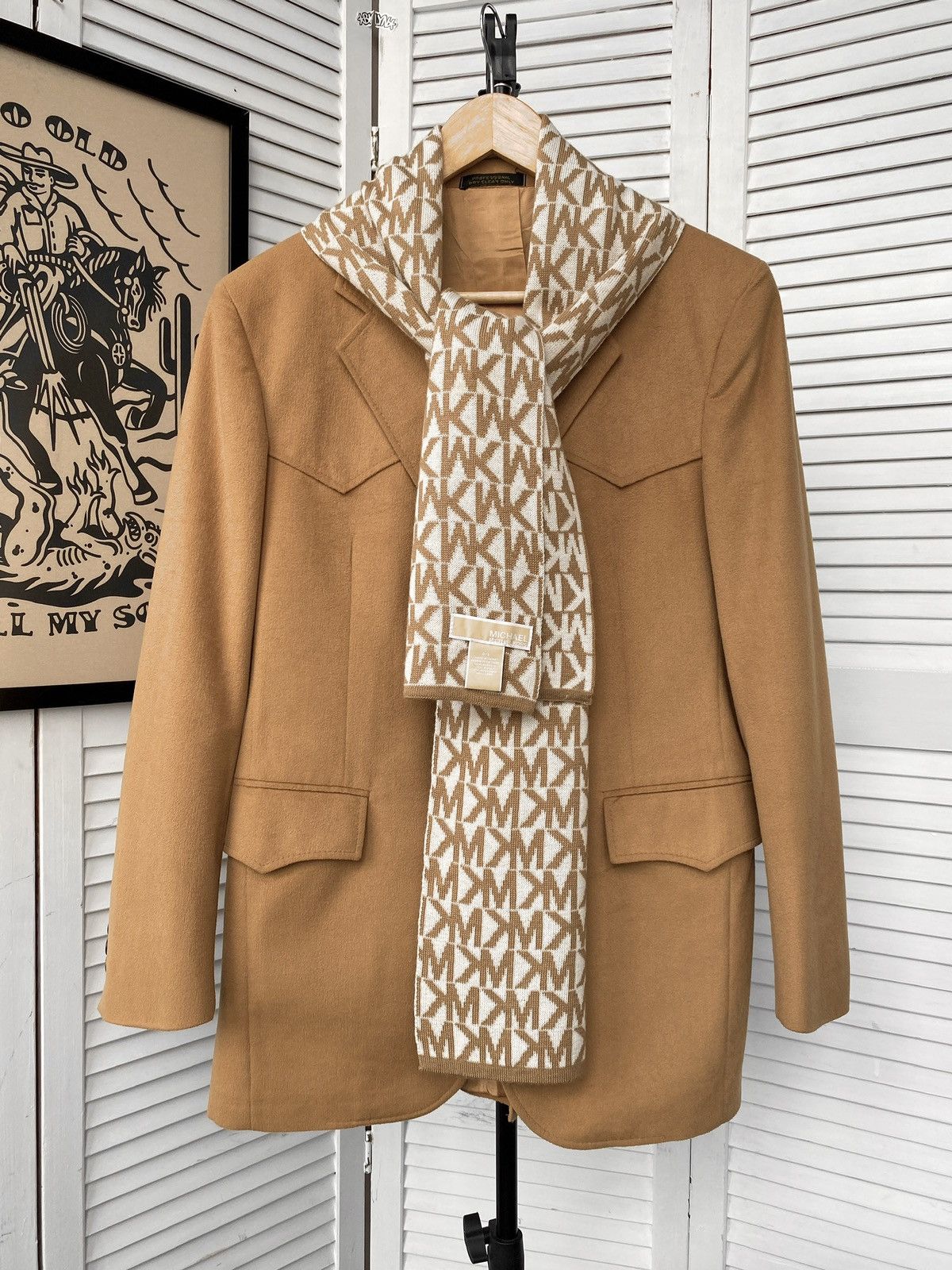 Designer × Michael Kors Michael Kors Wool Monogram MK Scarf Size ONE SIZE - 3 Thumbnail