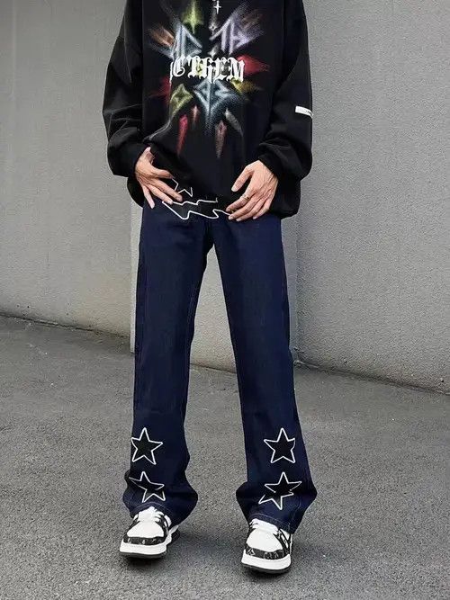 Japanese Brand × Jean High street trendy star embroidered micro-flared jeans Size US 32 / EU 48 - 4 Thumbnail