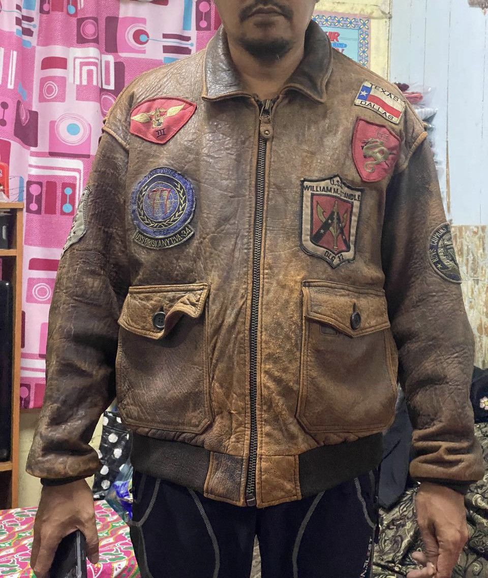Japanese Brand REBEL Heavy Leather Flight Bomber Jacket Patches Map Top Gun Size US M / EU 48-50 / 2 - 22 Thumbnail