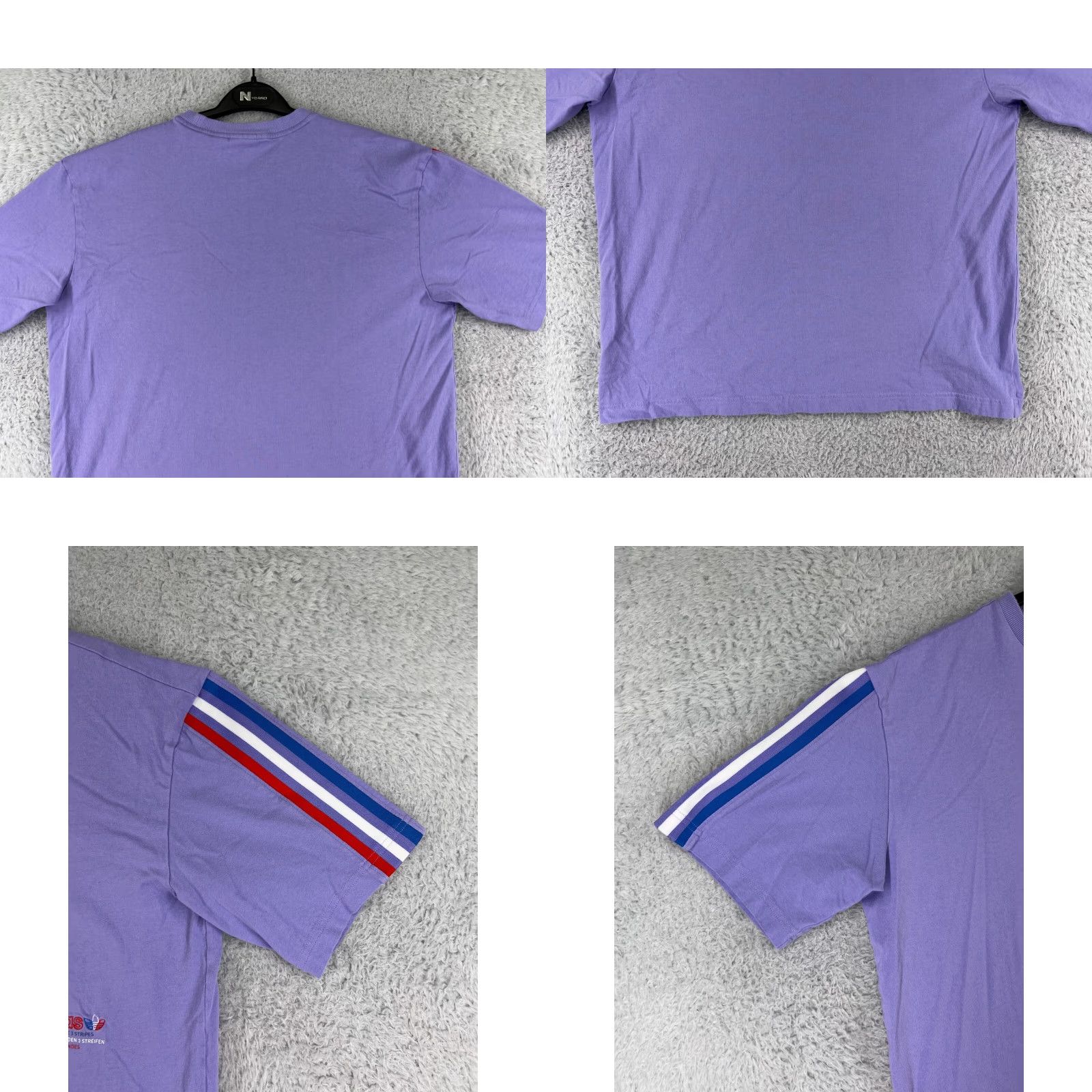 Adidas VINTAGE? No. Adidas Shirt Womens Small Purple Oversize Spellout Trefoil 100% Cotton 3 Stripe Size S / US 4 / IT 40 - 8 Thumbnail