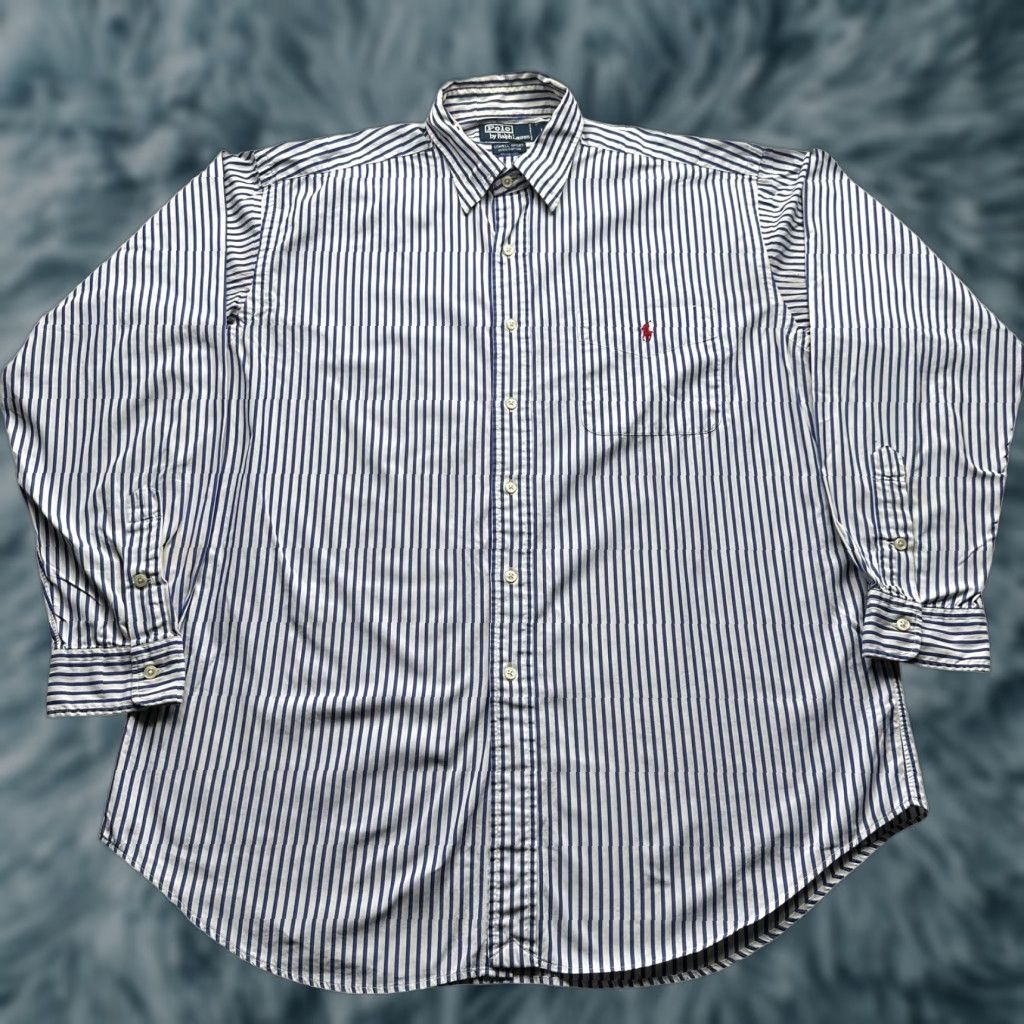 Polo Ralph Lauren VINTAGE Polo Ralph Lauren Lowell Sport Blue Striped Long Sleeve Button Shirt Men Large Size US L / EU 52-54 / 3 - 1 Thumbnail