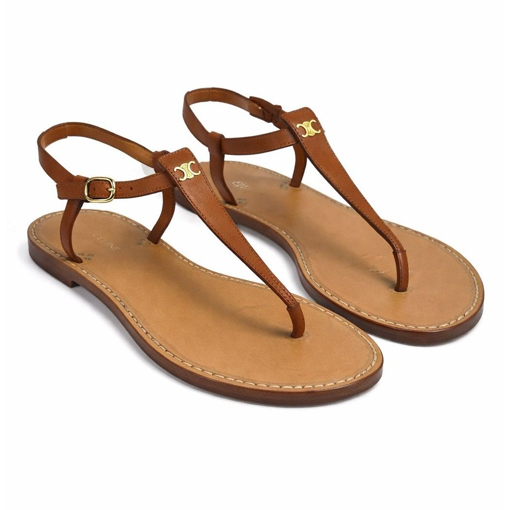 Celine Celine Triomphe Thong Leather Flat Sandal Brown Size 36 Size US 6 / IT 36 - 3 Thumbnail