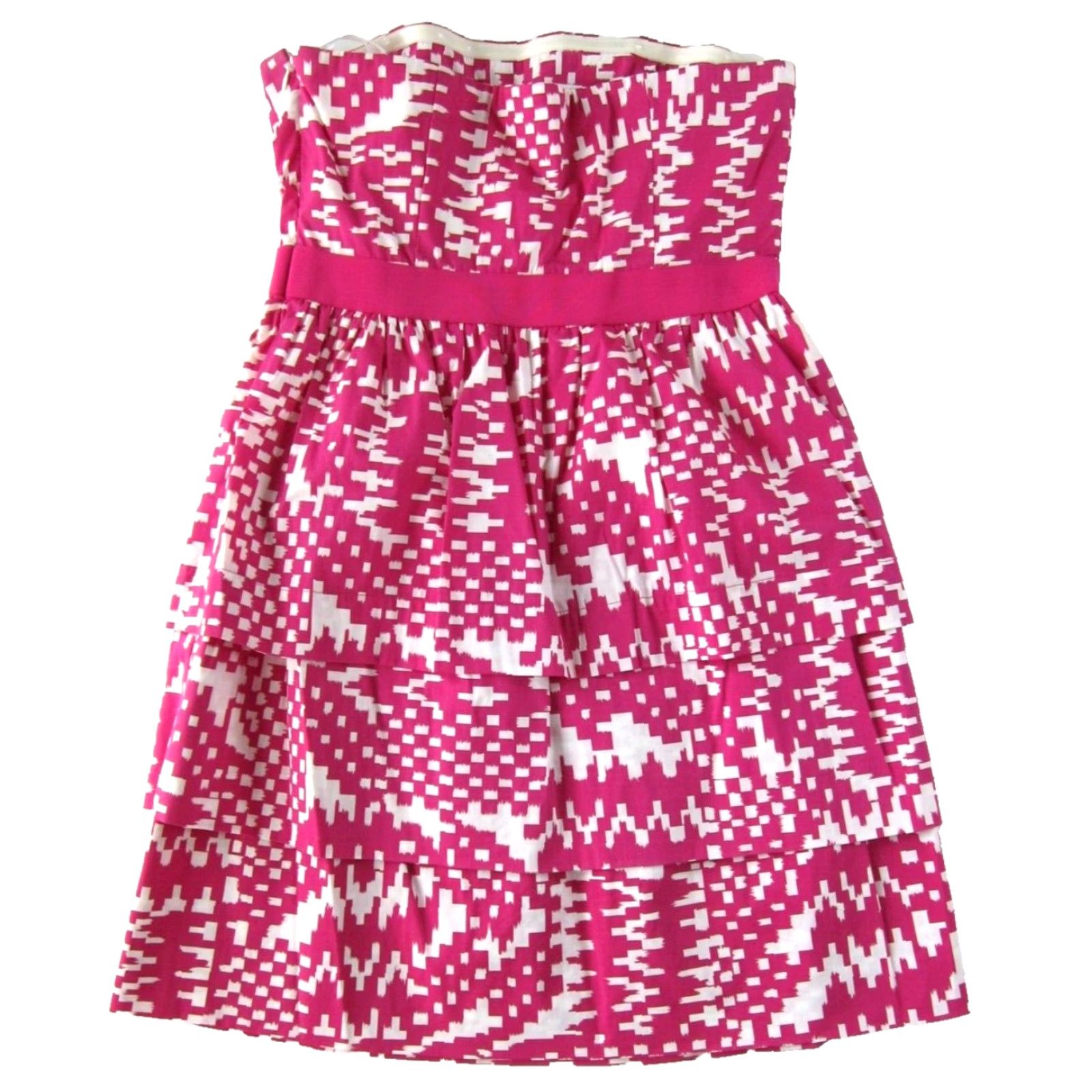 Banana Republic Banana Republic Pink White Cotton Stretch Tiered Strapless Sheath Dress 8 Size M / US 6-8 / IT 42-44 - 2 Thumbnail