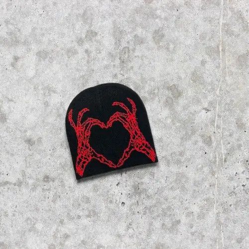 Japanese Brand × Vintage 🕷☠️ Japanese style Beanie hat Skeleton pattern y2k ⚡️ Size ONE SIZE - 3 Thumbnail